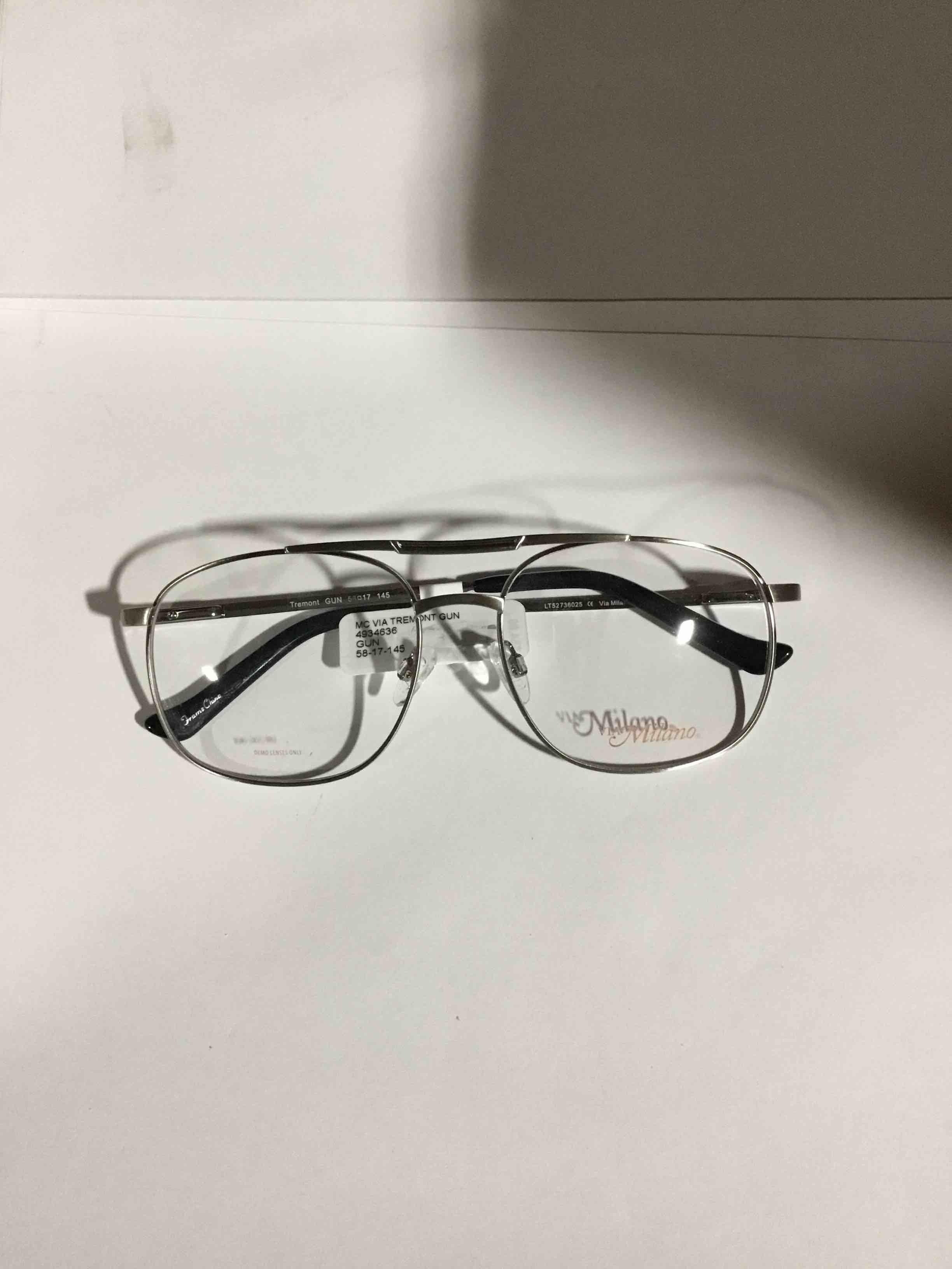 Condition photo showing New/Like New for Via Milano Mens Prescription Glasses, Tremont Gunmetal