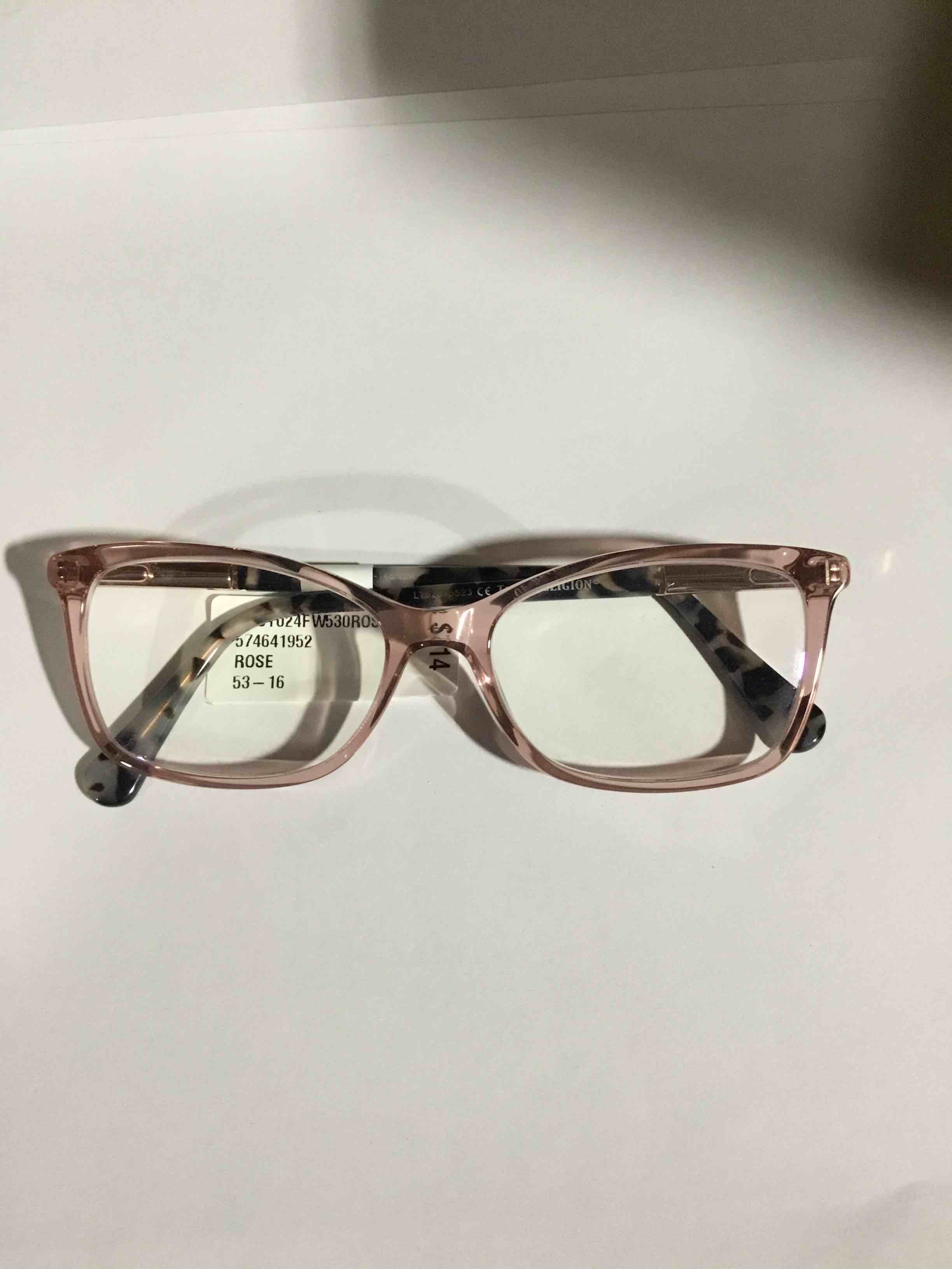 Condition photo showing New/Like New for True Religion Women's T024 Rectangular Prescription Eyeglasses with Case, Crystal Pink