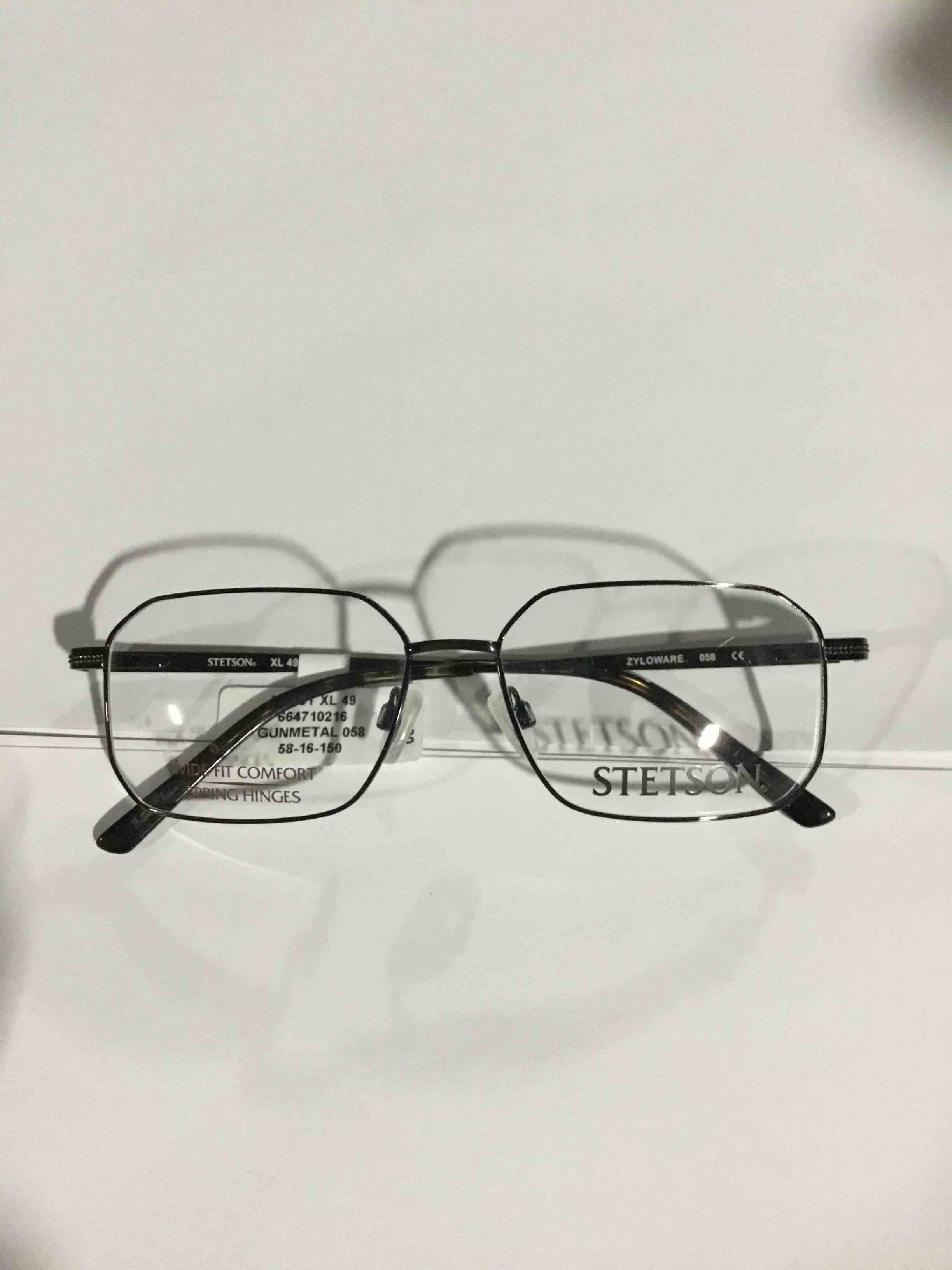 Condition photo showing New/Like New for Stetson Men's STXL49 Rectangular Prescription Eyeglasses with Case, Gray