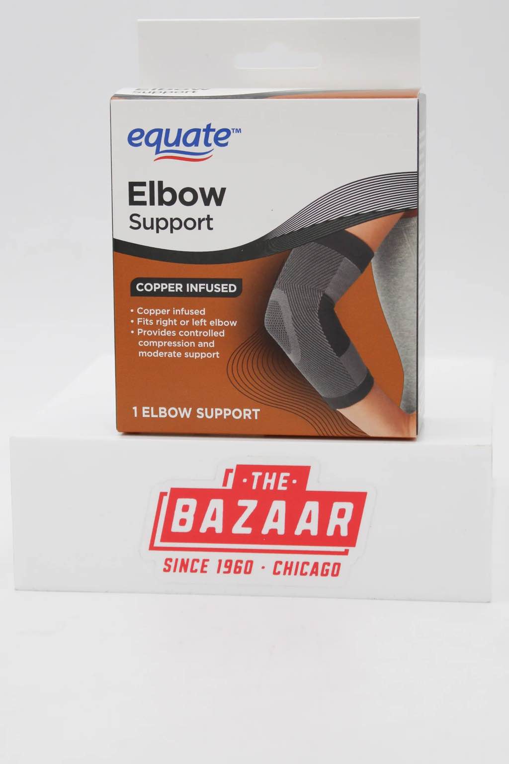 equate copper infused elbow support for compression and moderate support, 1 count, one size