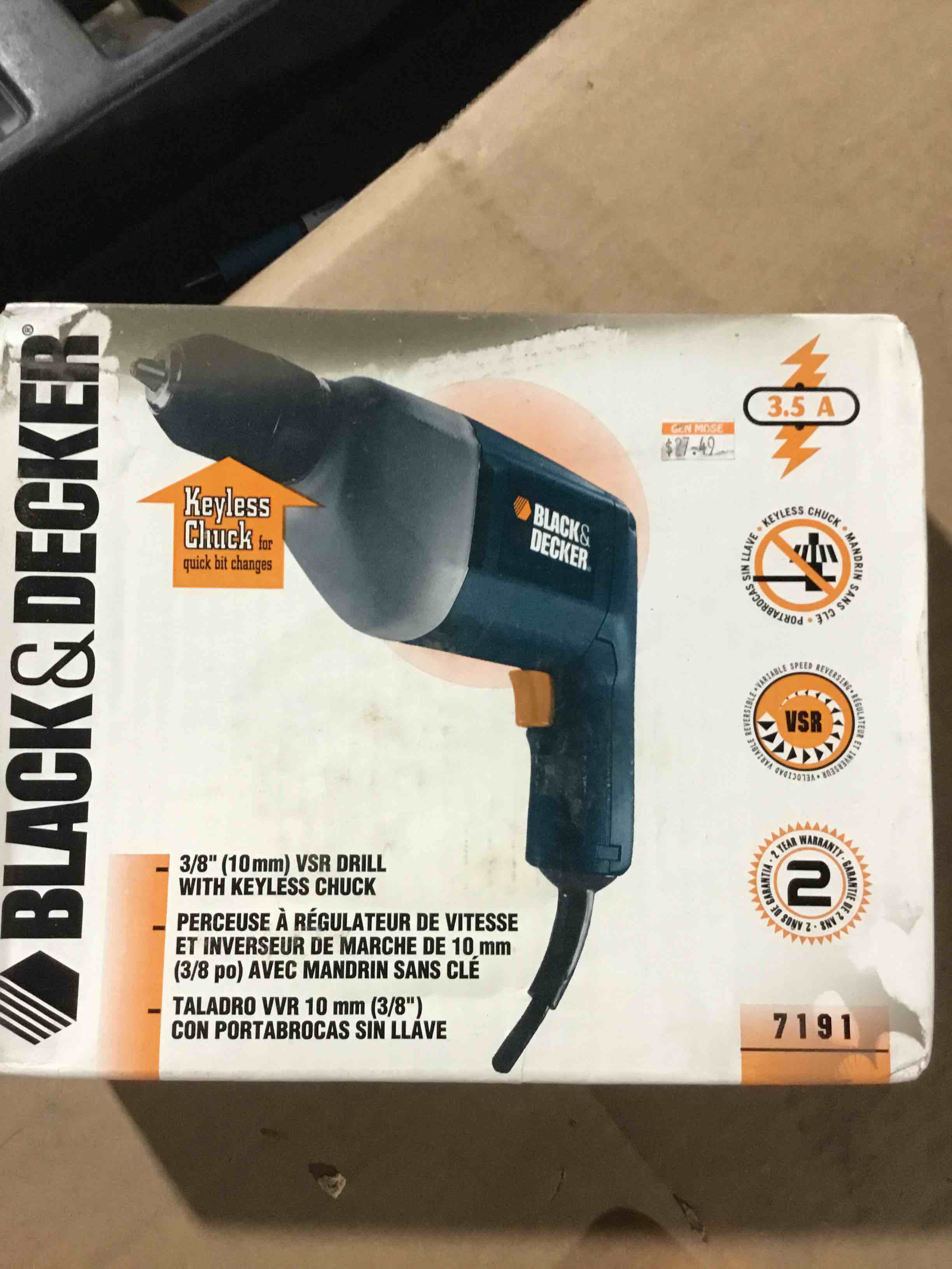 BLACK & DECKER 3.5A 0-12000VSR CORDED DRILL TYPE 3 3/8 In Model 7191 POWER TOOL