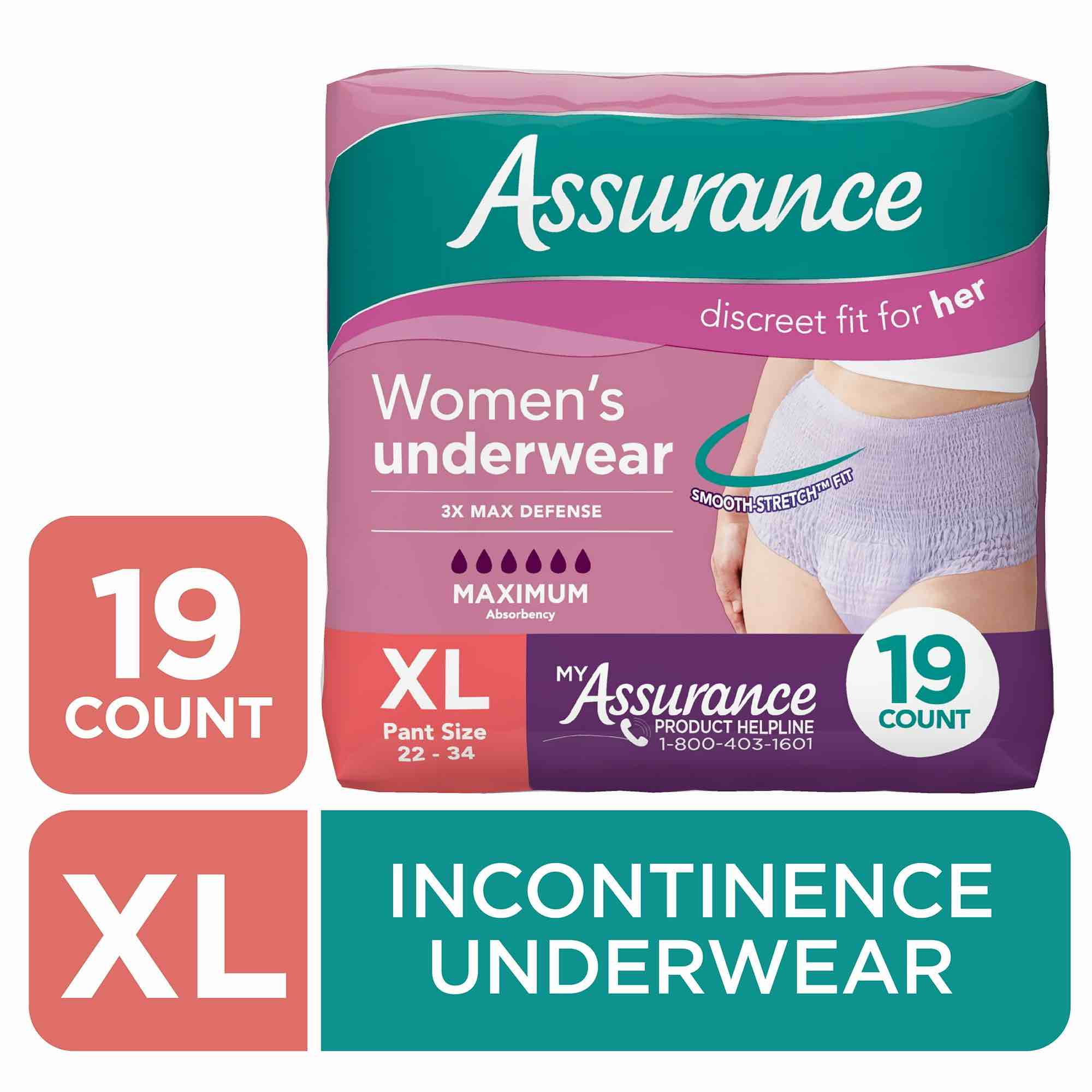 Assurance Women s Incontinence & Postpartum Underwear  XL   Maximum Absorbency (19 Count)