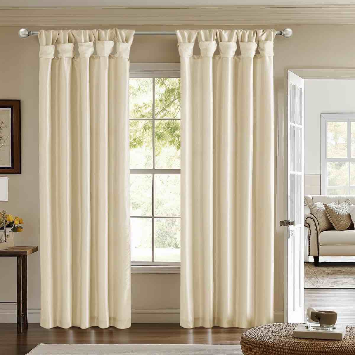 Ariyah Rivau Faux Silk Lined Twist Tab Single Window Curtain Panel with Privacy Lining, Room Darkening