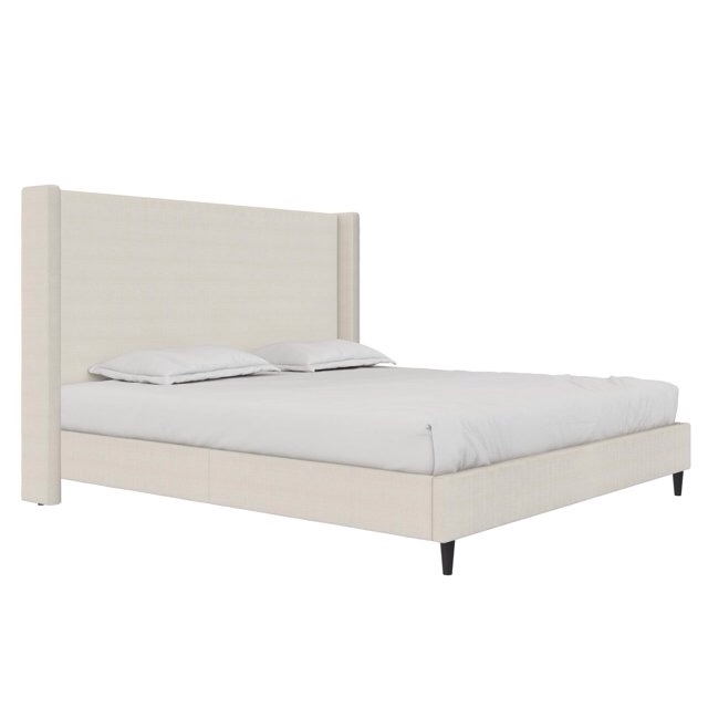 DHP Eveline Upholstered Platform Bed Frame with High Wingback Headboard, King, Textured Ivory Canvas