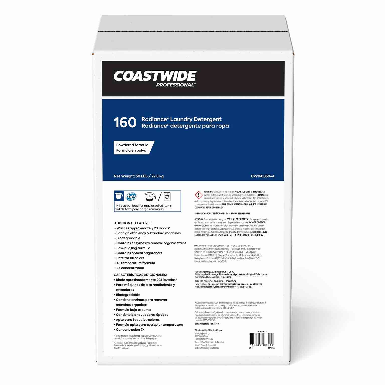 Coastwide Professional™ Radiance™ Powder Laundry Detergent, 293 Loads, 800 oz., 50 lbs. (CW160050-A/9005)
