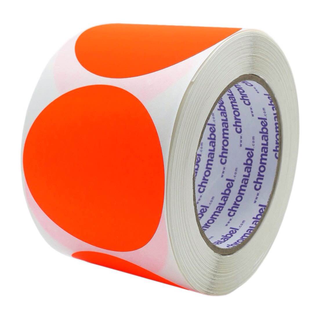 3 Inch Round Label Permanent Color Code Dot Stickers, 500 Labels Per Roll, Fluorescent Red Orange