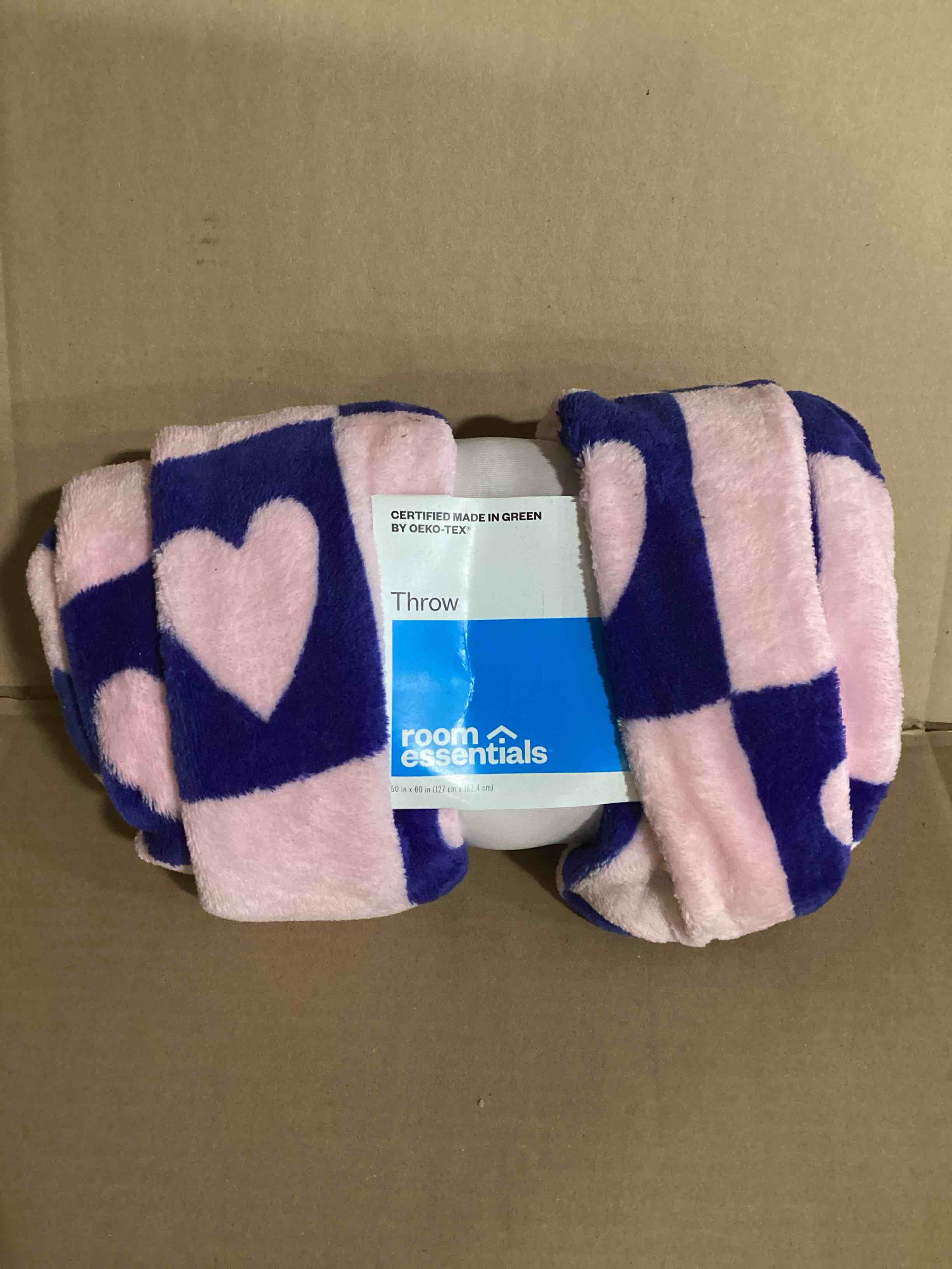 Recycled Poly Printed Heart Check Plush Throw Pink/Blue - Room Essentials™