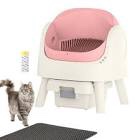 Auto Scooper ll Self Cleaning Cat Litter Box, beige and pink