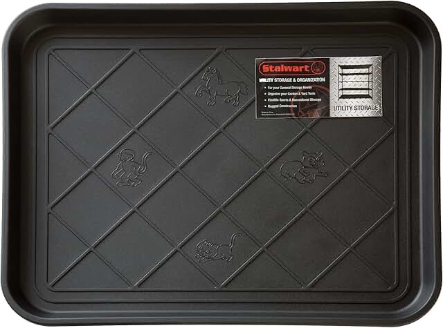 all-weather boot tray - water-resistant plastic mud pan, pet food tray, and outdoor or indoor shoe m