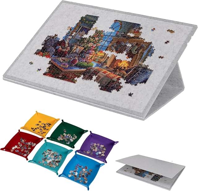lavievert 1500 piece tilting puzzle board with 2-in-1 stand & cover, adjustable felt mat plateau wit