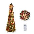 vingli 6ft pre lit pop up christmas tree with lights, pre-decorated artificial pencil xmas tree coll