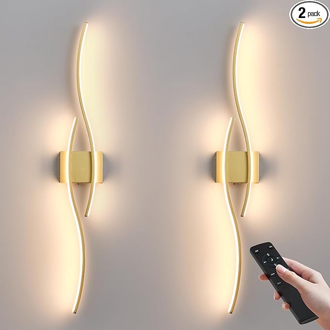 kartoosh battery operated wall sconces set of two with remote control, dimmable/3 colors/night-light