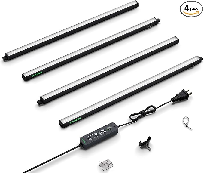 VIVOSUN T5 Grow Lights for Indoor Plants, 5000K Full Spectrum 60W (4 x 15W), 2FT LED Plant Light Strip with Timer & Dimming Controller for Seed Starting, Hydroponics, SGS Compatible, Linkable, 4-Pack