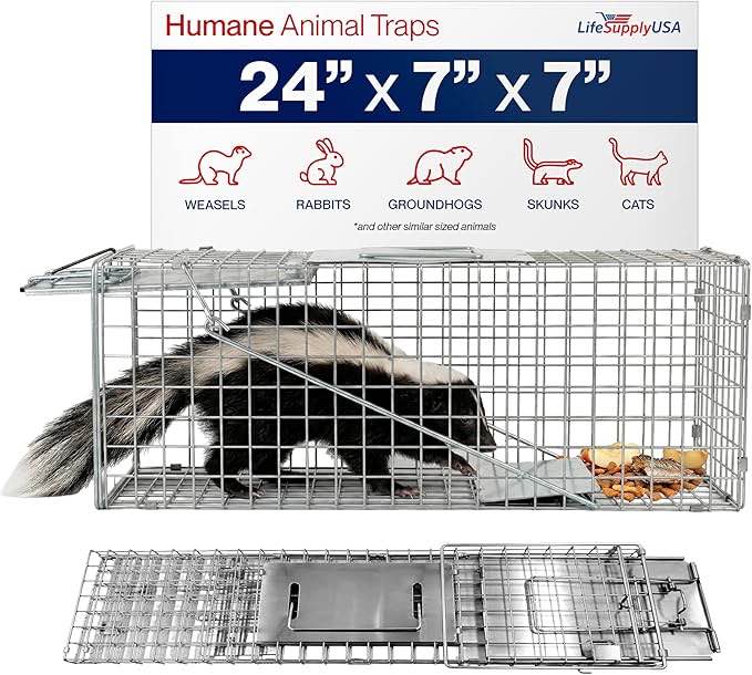 24" humane cat trap for stray cats, collapsible live animal cage for feral kittens, possum, raccoon, rabbit, armadillo trap catch and release by lifesupplyusa