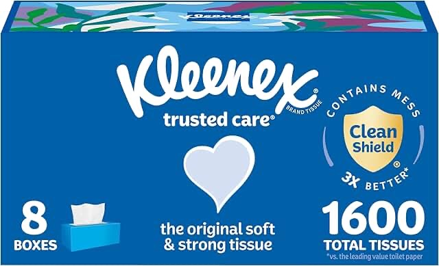Kleenex Trusted Care Facial Tissues,Flat Boxes, 200 Tissues per Box, 2-Ply, Packaging May Vary White 200 Tissues, pack of 6 