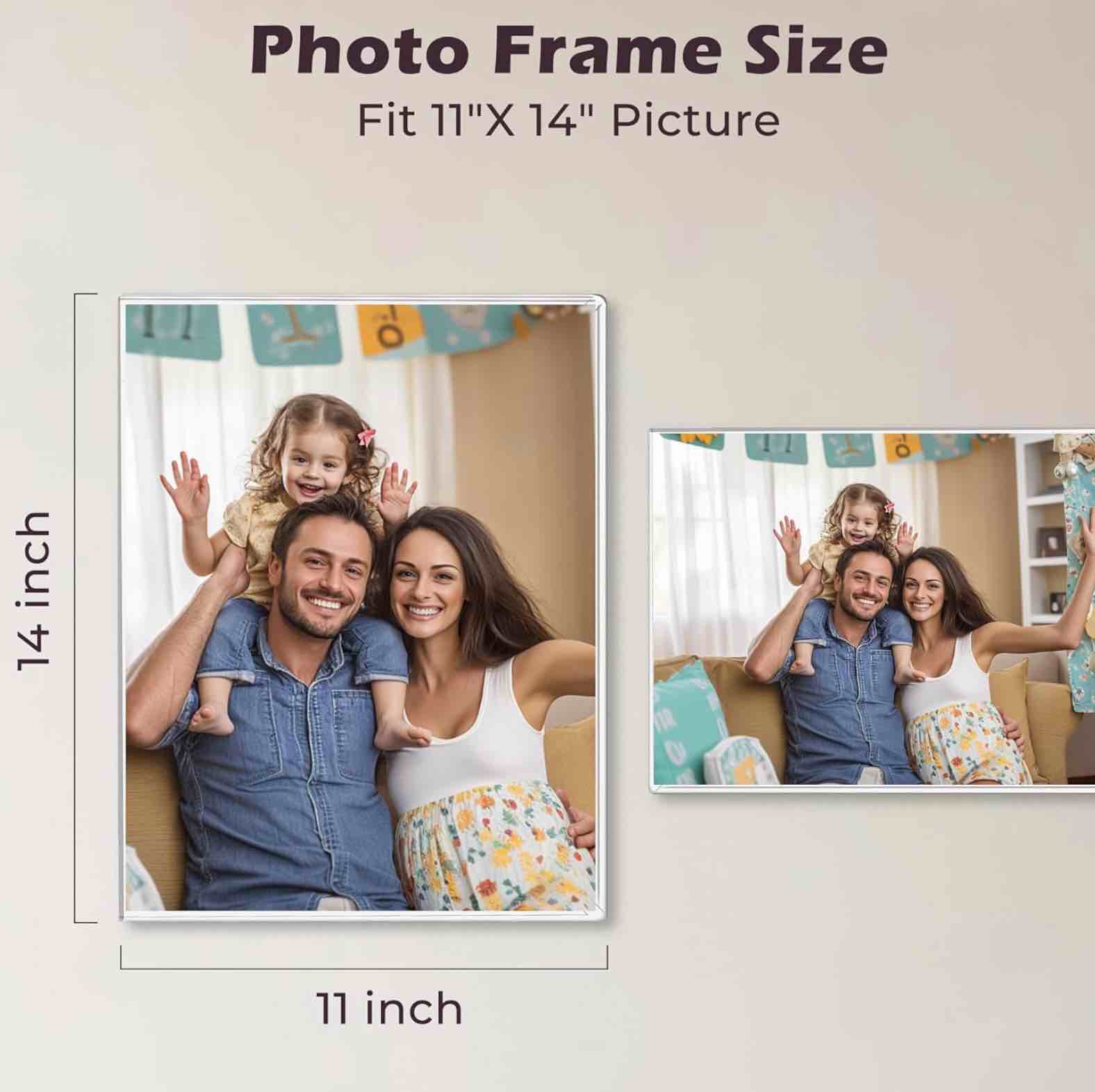 11x14 acrylic picture frame, clear frameless photo frame for wall mount, no drilling picture frames with tape, pack of 5 floating hanging picture frames for home, school, office 5 pack 11 x 14 inches