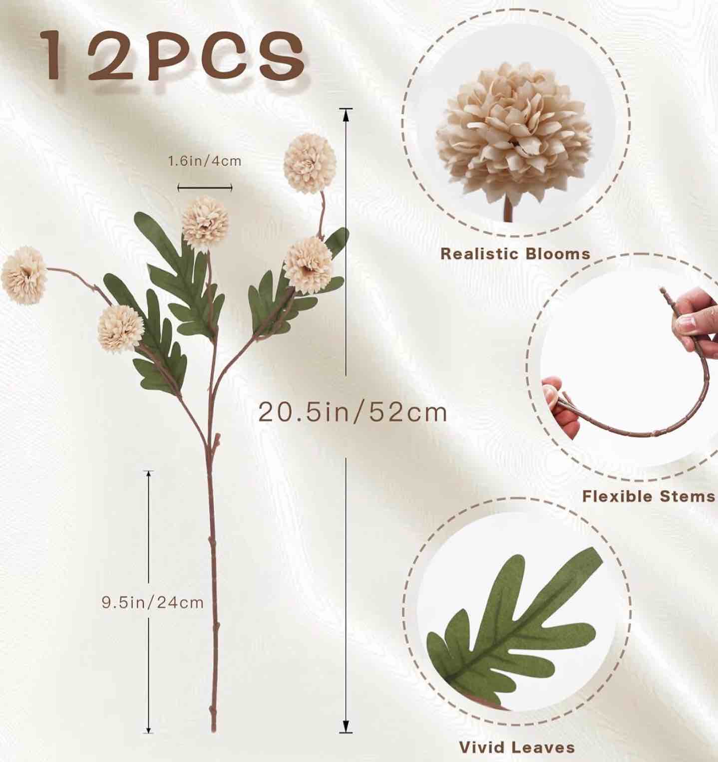 12pcs fake kiku flowers, artificial small chrysanthemum balls with stems, faux silk mini pompon mums for vase floral arrangement diy bouquets wedding party table centerpieces home decor (no vase) champagne