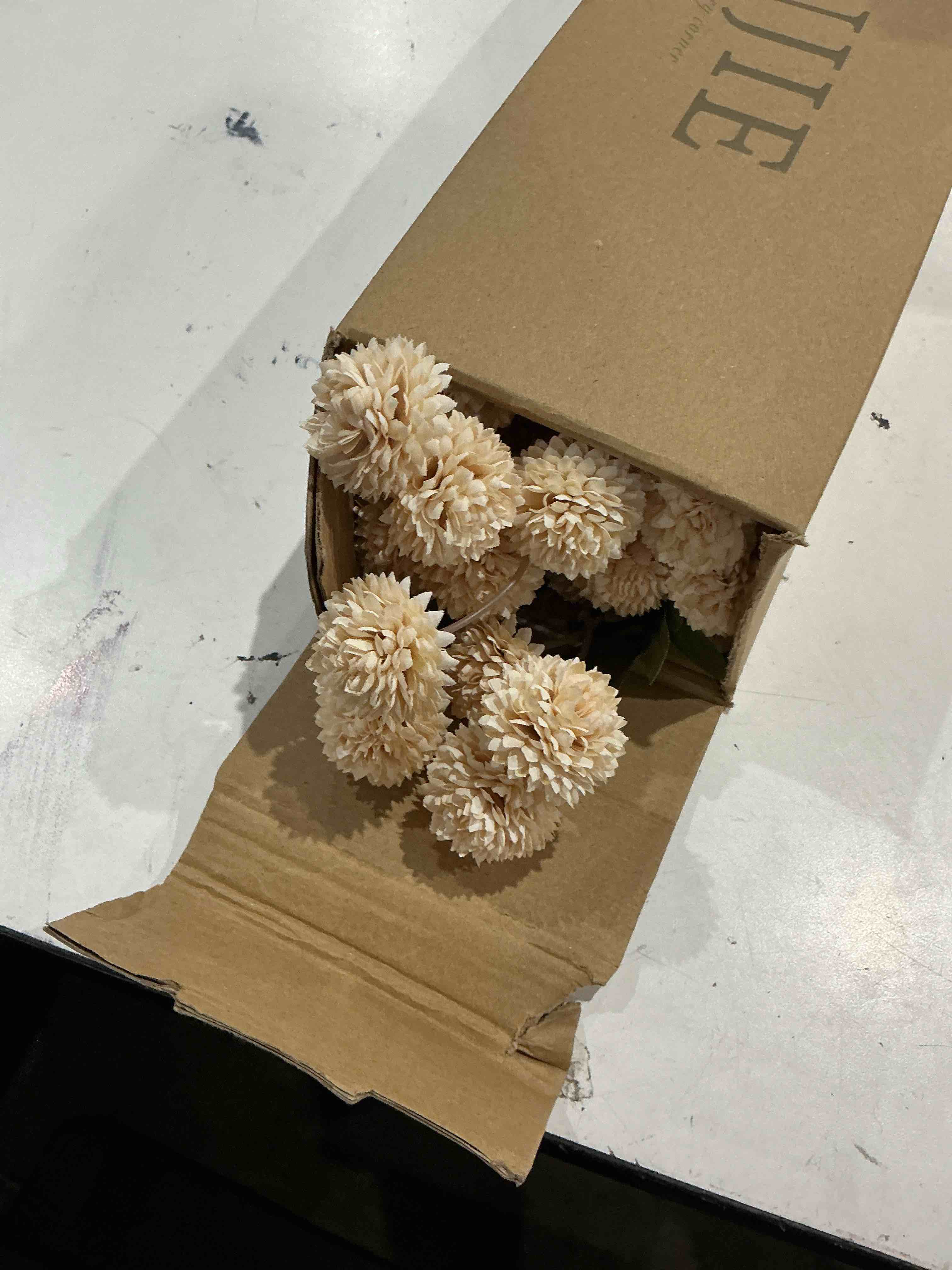 Condition photo showing Good Condition for 12pcs fake kiku flowers, artificial small chrysanthemum balls with stems, faux silk mini pompon mums for vase floral arrangement diy bouquets wedding party table centerpieces home decor (no vase) champagne