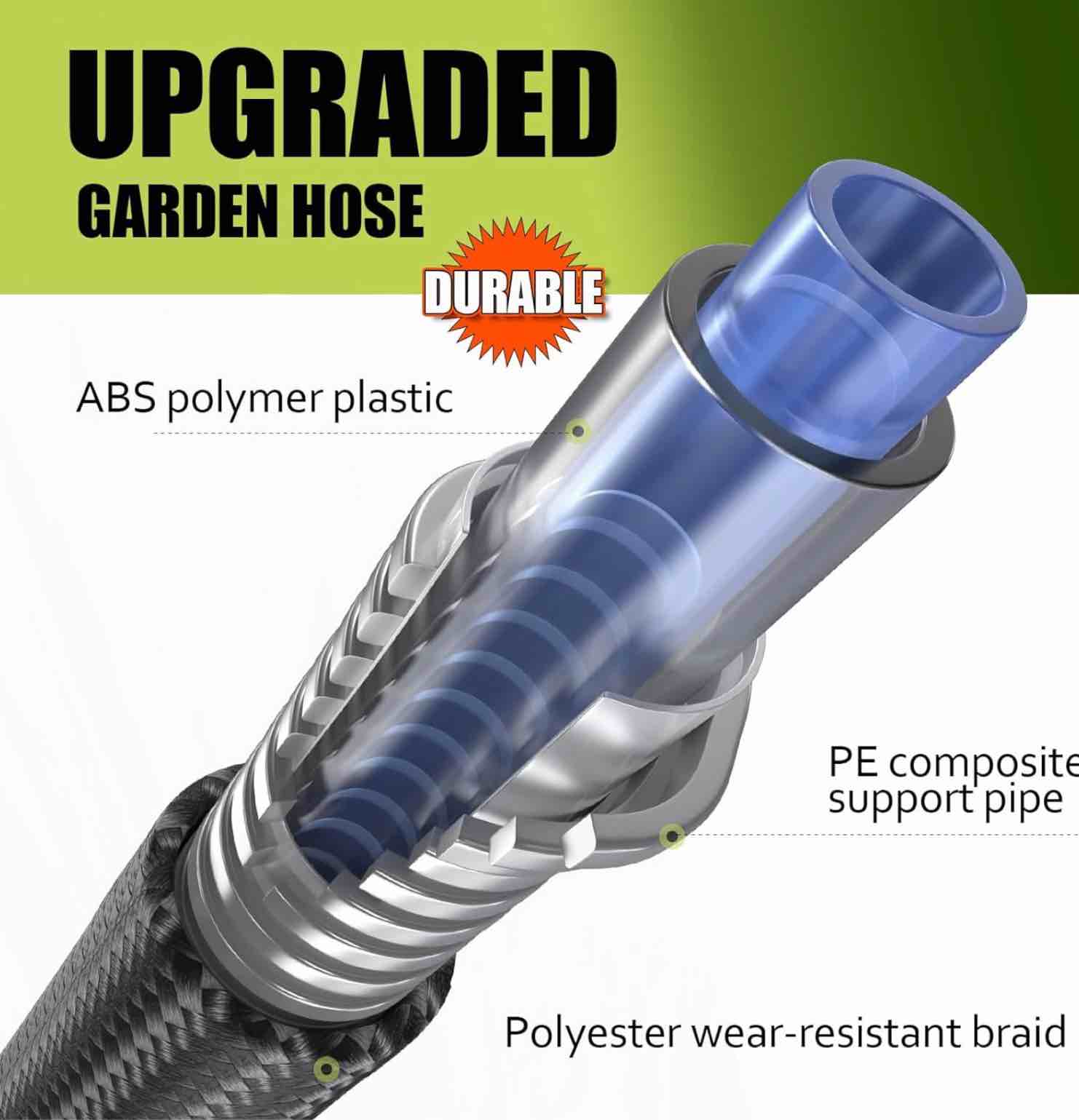 relxitl garden hose, flexible water hose, ultra lightweight non-expanding hose with 10 function sprayer, leak proof, pressure resistant for yard, outdoor (black, 50ft) 50ft black