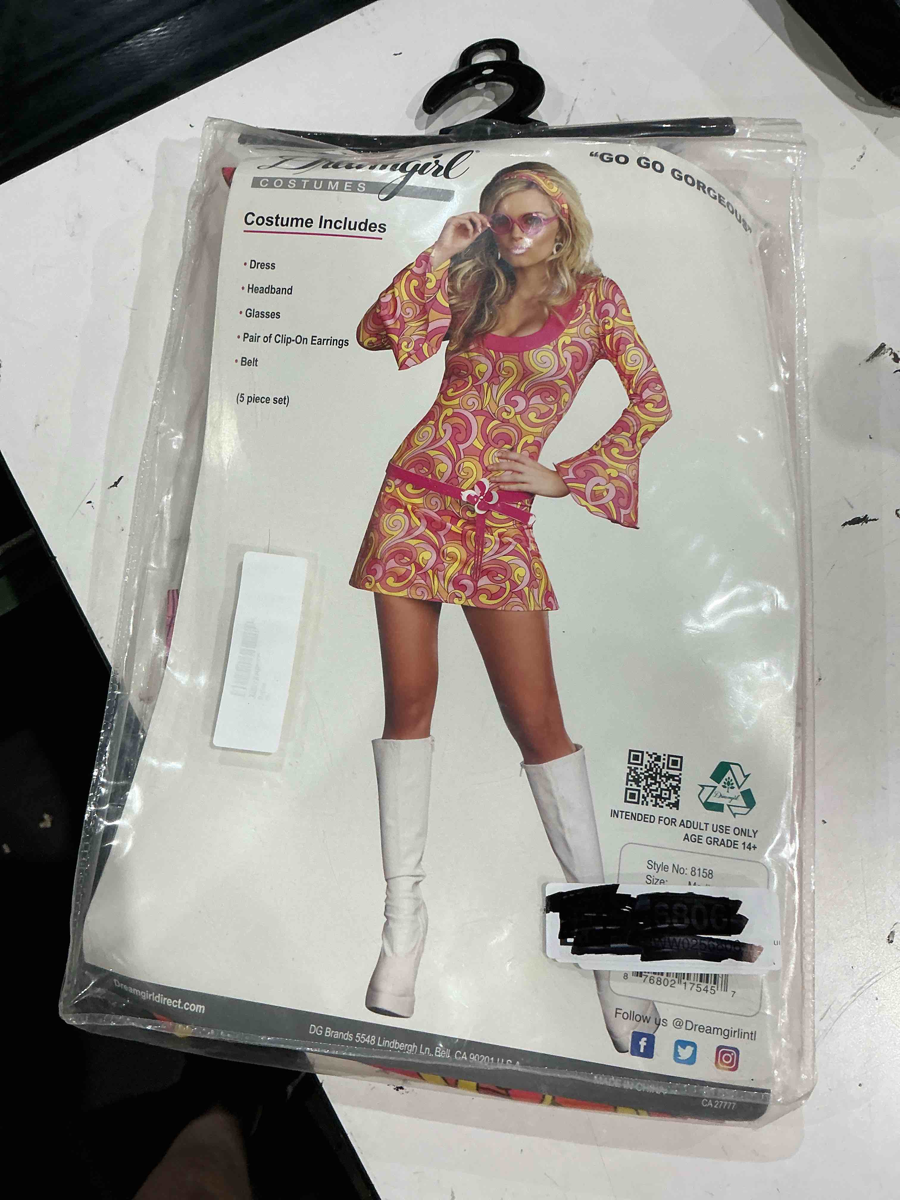 Condition photo showing Good Condition for dreamgirl adult womens 70s disco costume, groovy go go dancer outfit, womens go gorgeous halloween costume medium multi