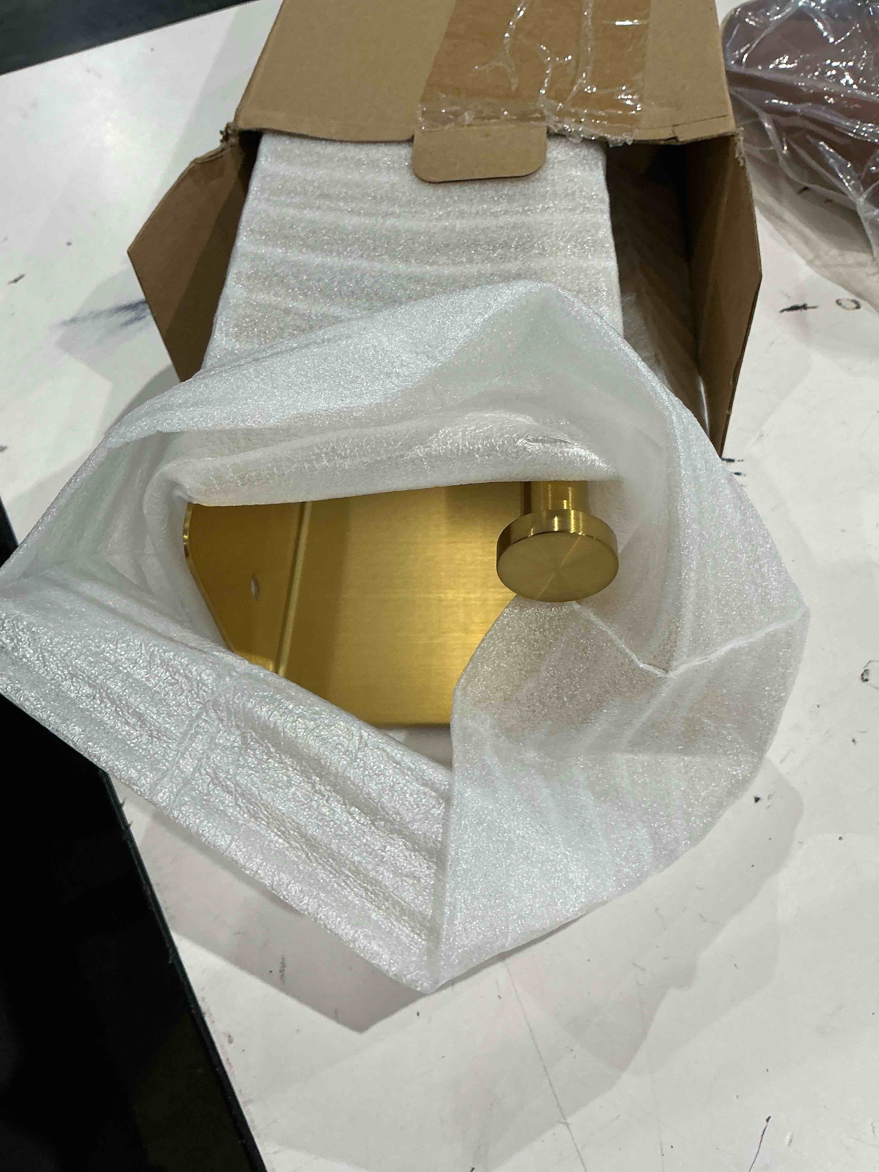 Condition photo showing Good Condition for aplusee brushed gold double toilet paper holder with shelf, heavy duty 304 stainless steel tissue roll holder, commercial paper dispenser wall mounted double rod brushed gold