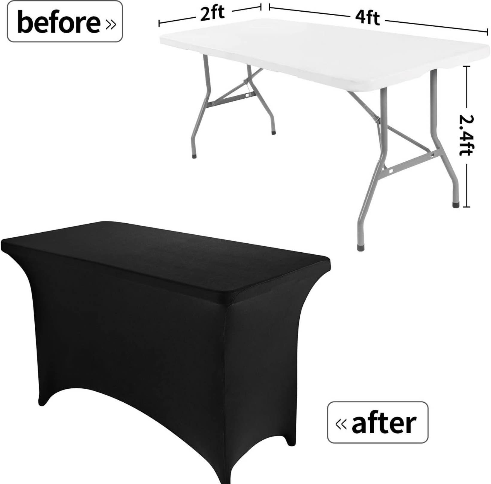 peomeise 4ft spandex table cover rectangular stretch spandex tablecloth (black,4ft) black 48\" x 30\" (rectangular)