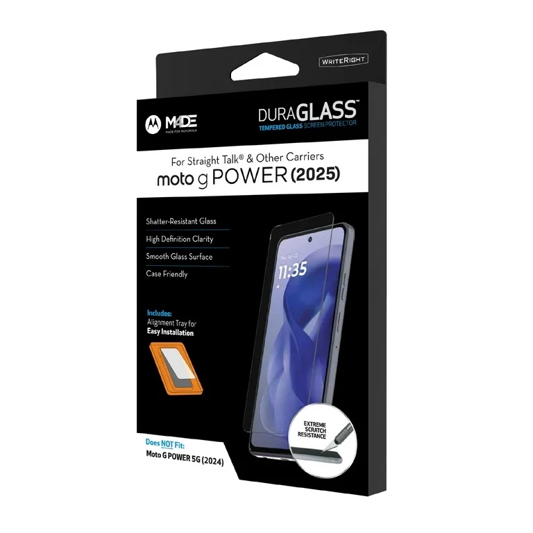 duraglass tempered glass screen protector for straight talk & other carriers, moto g power (2025)