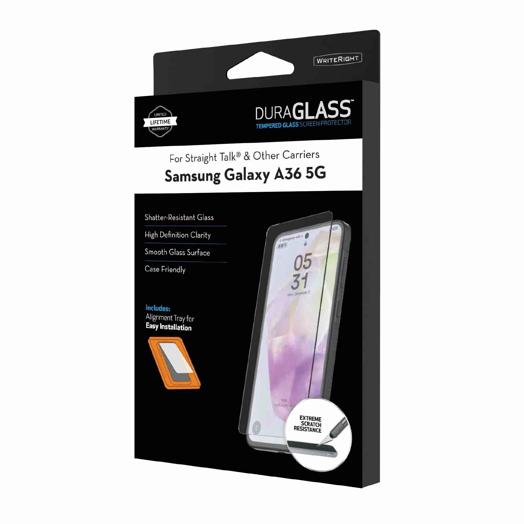duraglass tempered glass screen protector with quick installation tray for samsung galaxy a36 5g