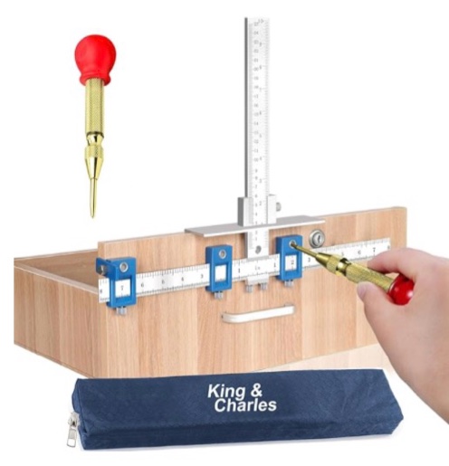 king&charles cabinet hardware jig, metal cabinet handle jig with automatic center punch, perfect set - avoid jitter caused by direct drilling, use for handles and pulls on drawers/doors.