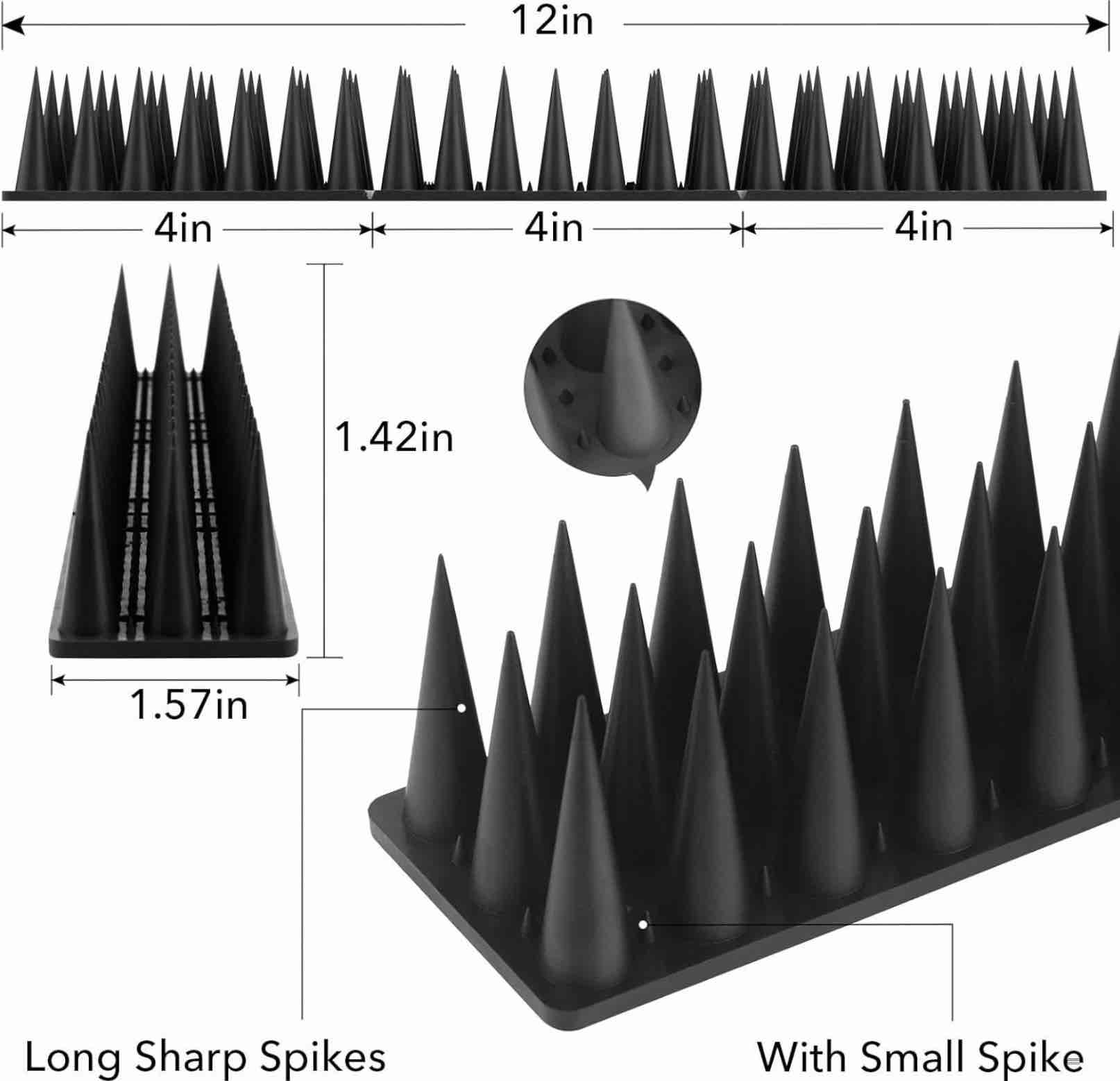 borhood bird spikes, 40 pack pigeon deterrent for small birds raccoon cats defender for outside to keep squirrel away, plastic fence spike for railing and roof-black black 40