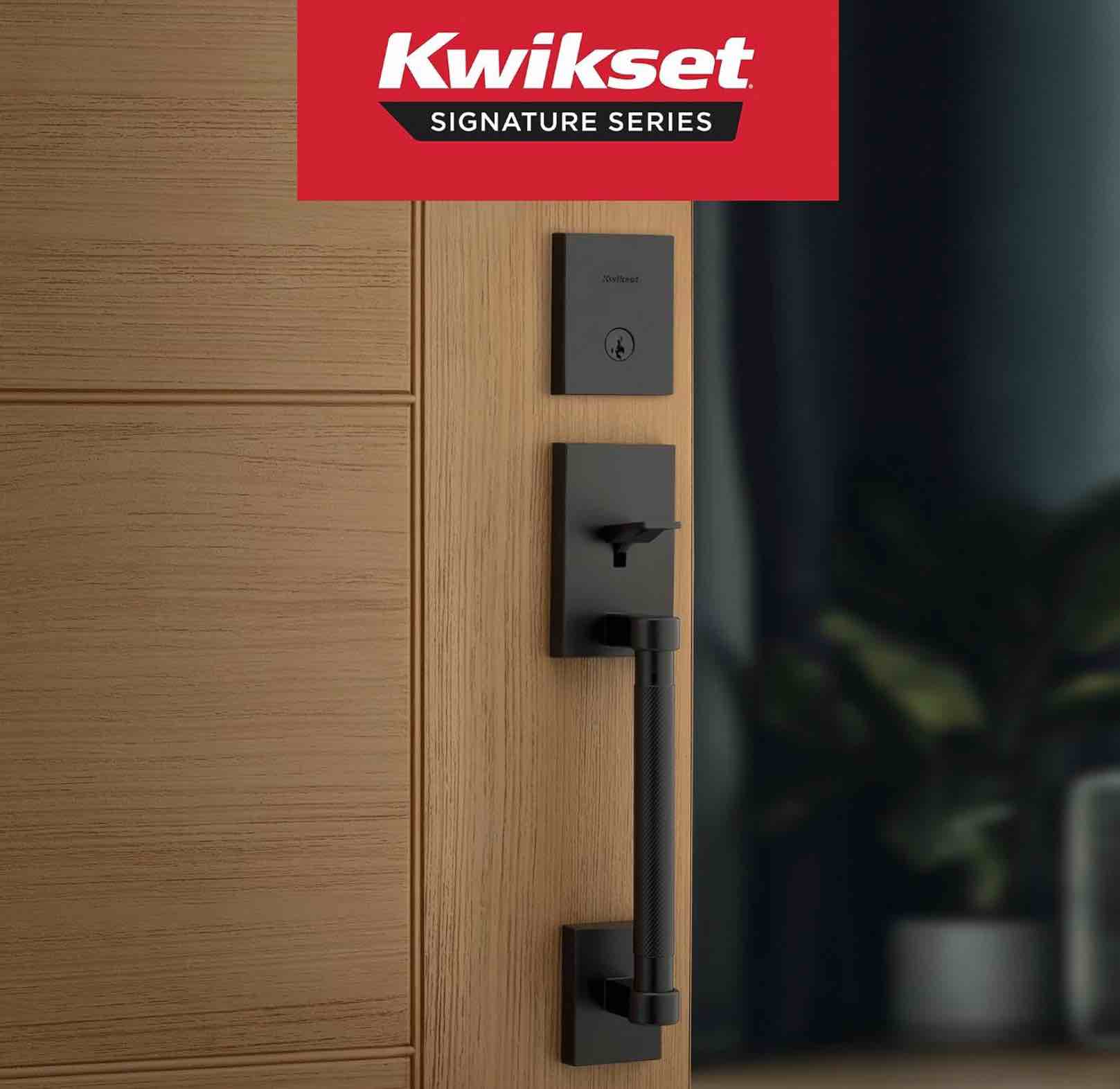 kwikset prava front door lock handle and deadbolt set, entry handleset exterior with interior reversible lever, matte black, pick resistant smartkey rekey deadbolt security, with microban protection