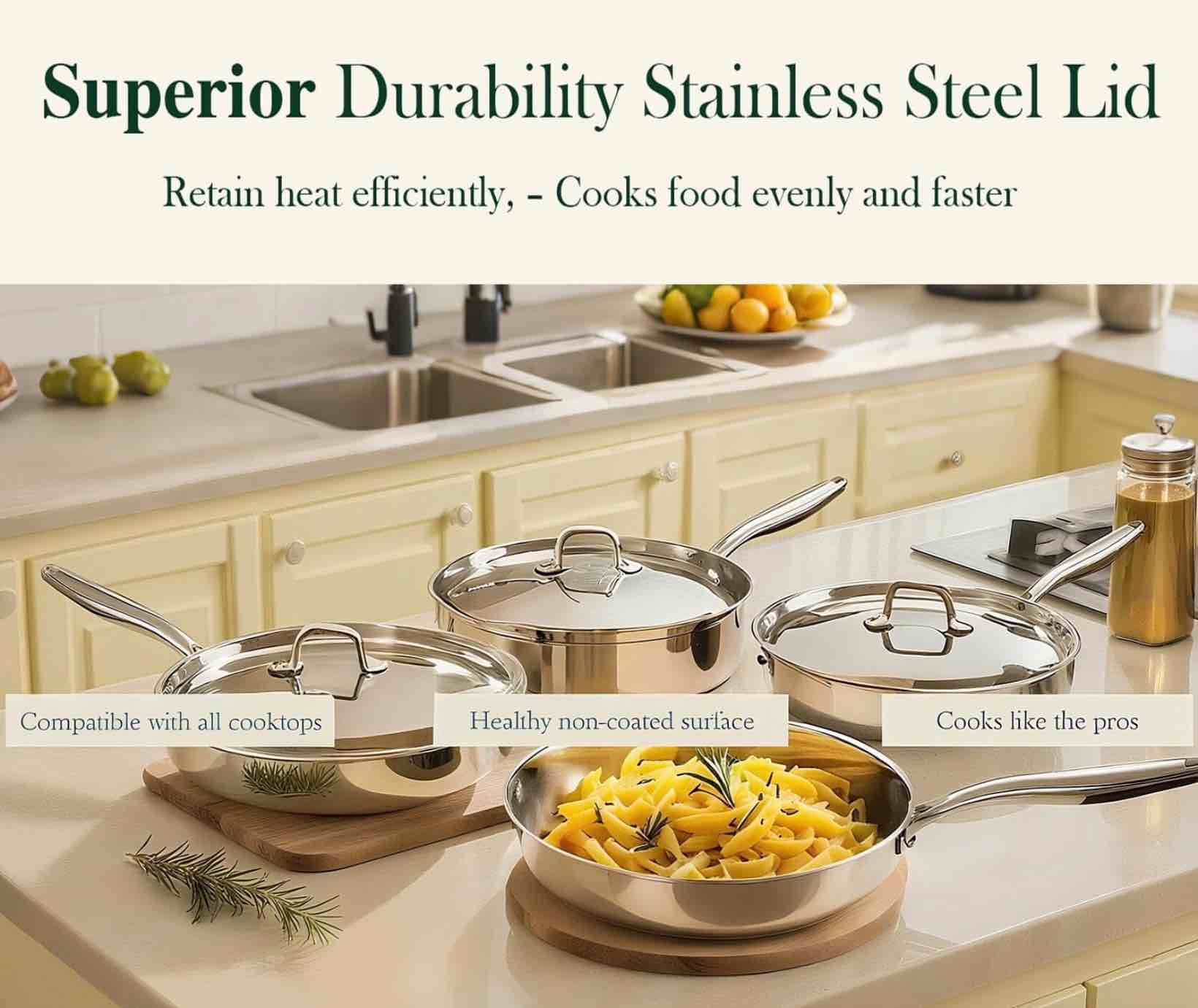 12 inch tri-ply stainless steel frying pan, frying pan with lid, pfoa/ptfe free skillet, induction cooking pans, dishwasher & oven broiler safe 600f, professional cookware, heavy duty & even heat. the item is defective