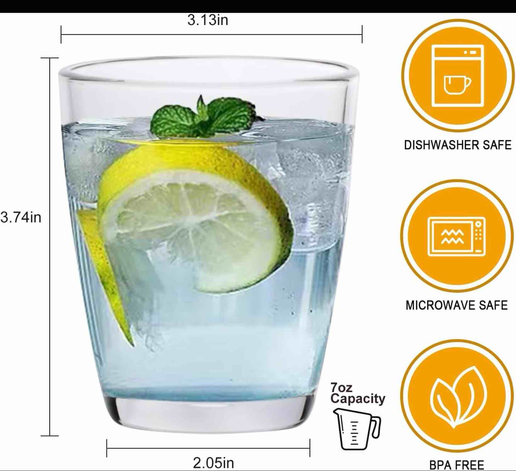 qappda 7 ounce juice glasses,stackable drinking glass set of 12,clear water glasses durable homemade beverage tumbler for soda,mixed drinks,milk,daily use