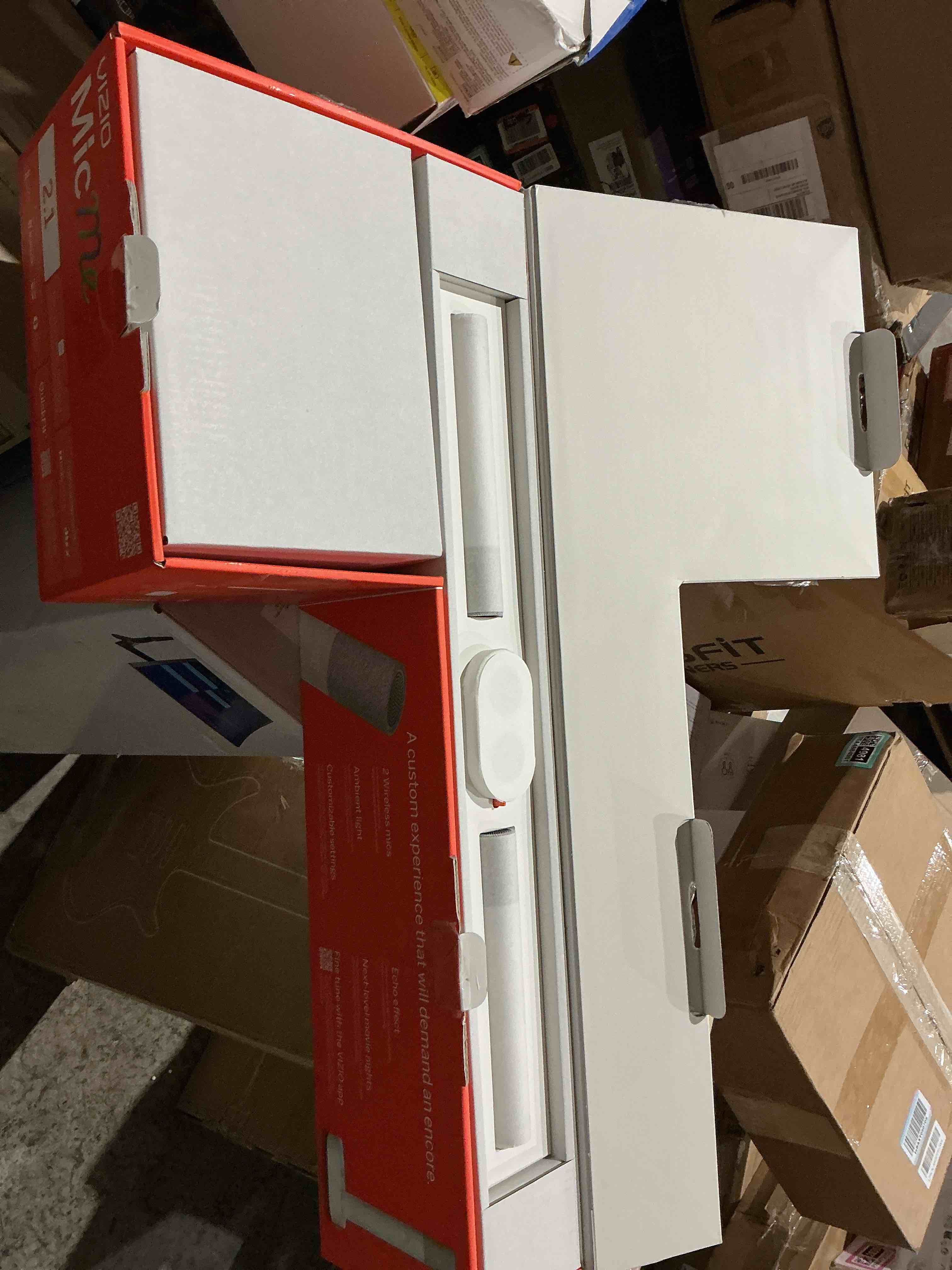 Condition photo showing Good Condition for vizio micme 2.1 karaoke soundbar, 2 wireless microphones, wireless subwoofer w/dolby atmos, dts:x, bluetooth speaker, quickfit™ compatible — sk210x-0805 (new)