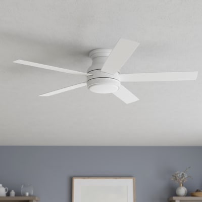 harbor breeze calverton 52-in white led flush mount ceiling fan with light and remote control