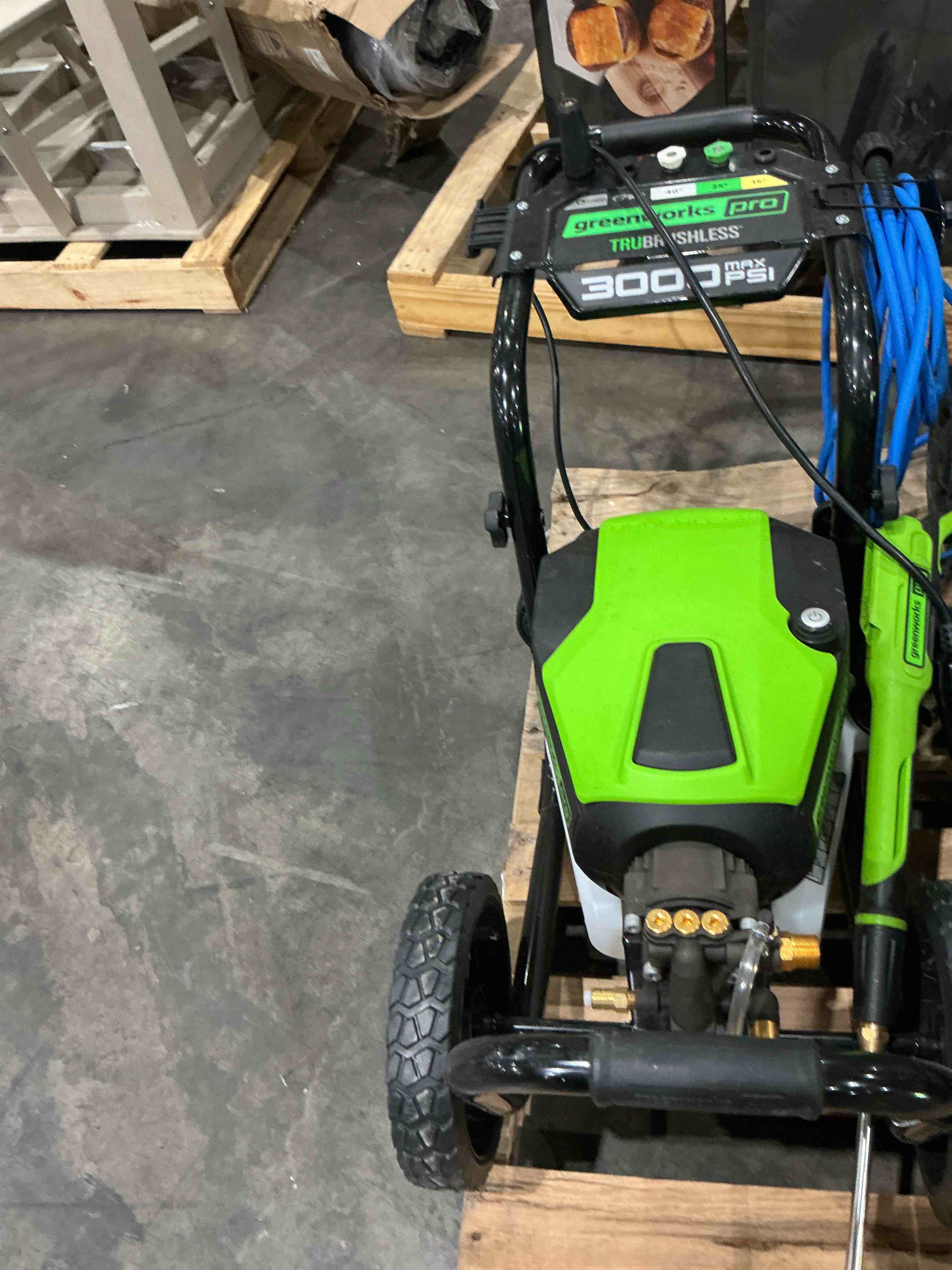 Condition photo showing As Is for greenworks 3000 psi (2.0 gpm max) brushless electric pressure washer