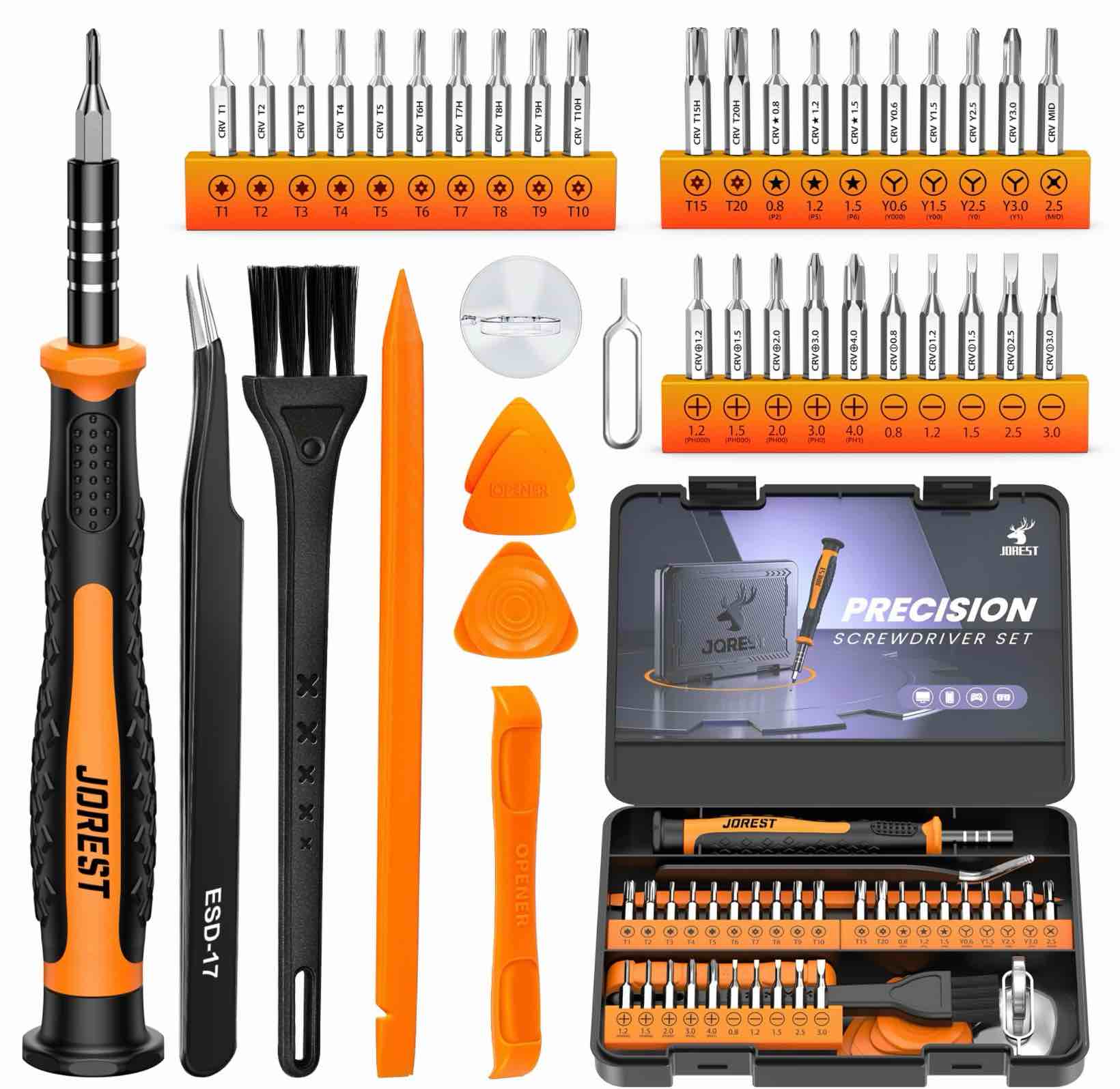 JOREST 40Pcs Small Precision Screwdriver Set with Torx Triwing Phillips, Mini Repair Tool Kit for Macbook, Computer, Laptop, PC, iPhone, PS5, Xbox, Switch, Glasses, Watch, Ring Doorbell, Electronics
