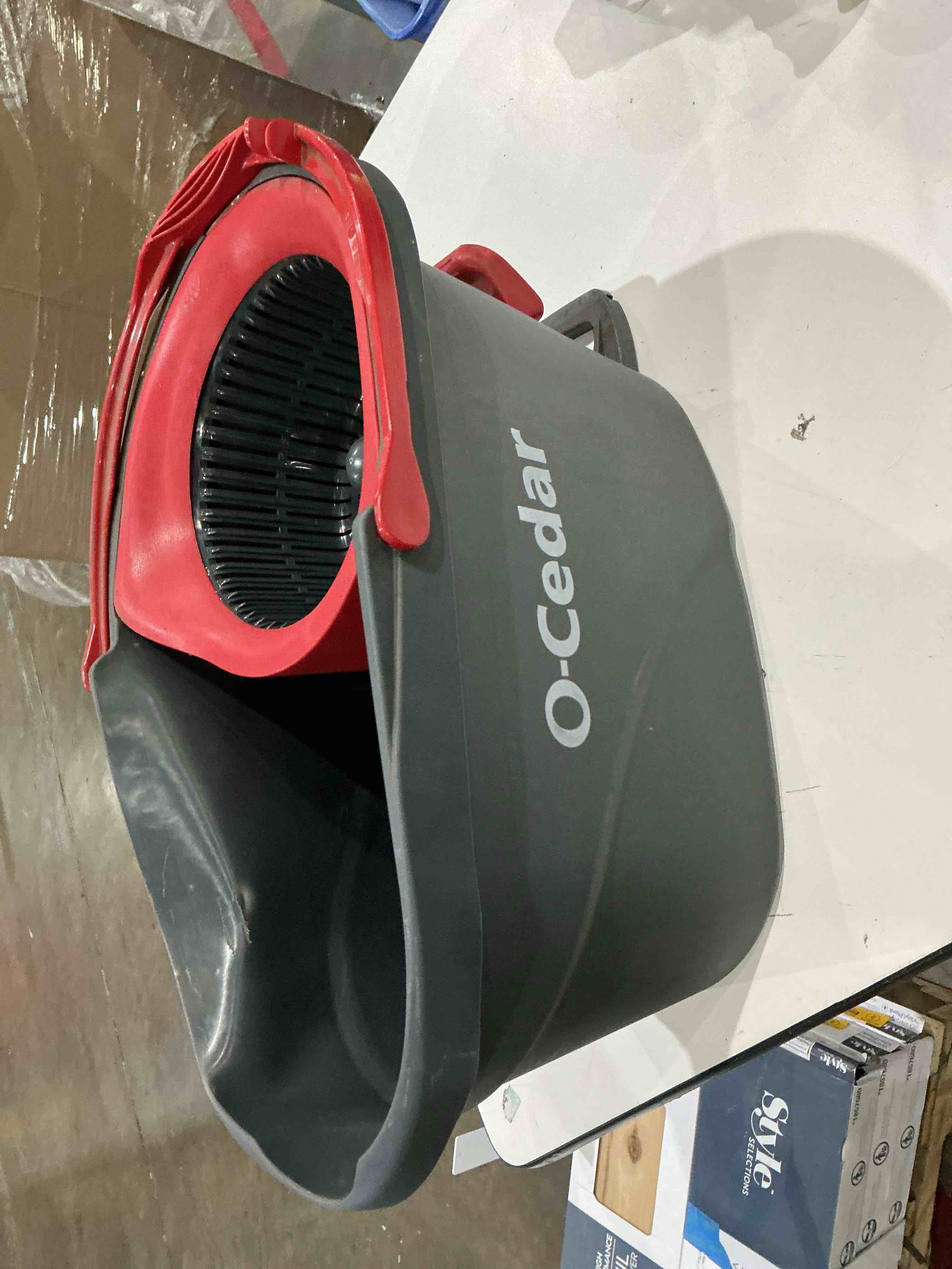 Condition photo showing As Is for incomplete o-cedar easywring microfiber spin mop, bucket floor cleaning system, red, gray, standard