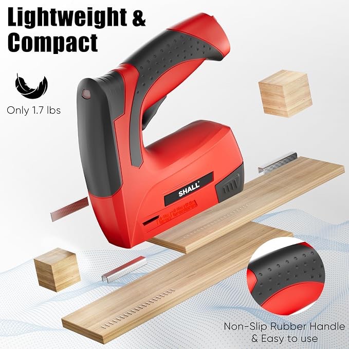SHALL Electric Staple Gun, 2 in 1 Cordless Upholstery Stapler Nail Gun for Wood, 4V Rechargeable Brad Nailer Kit w/ 2500 Staples Nails, Staple Remover & Fast Charger for Crafts, DIY, Decoration