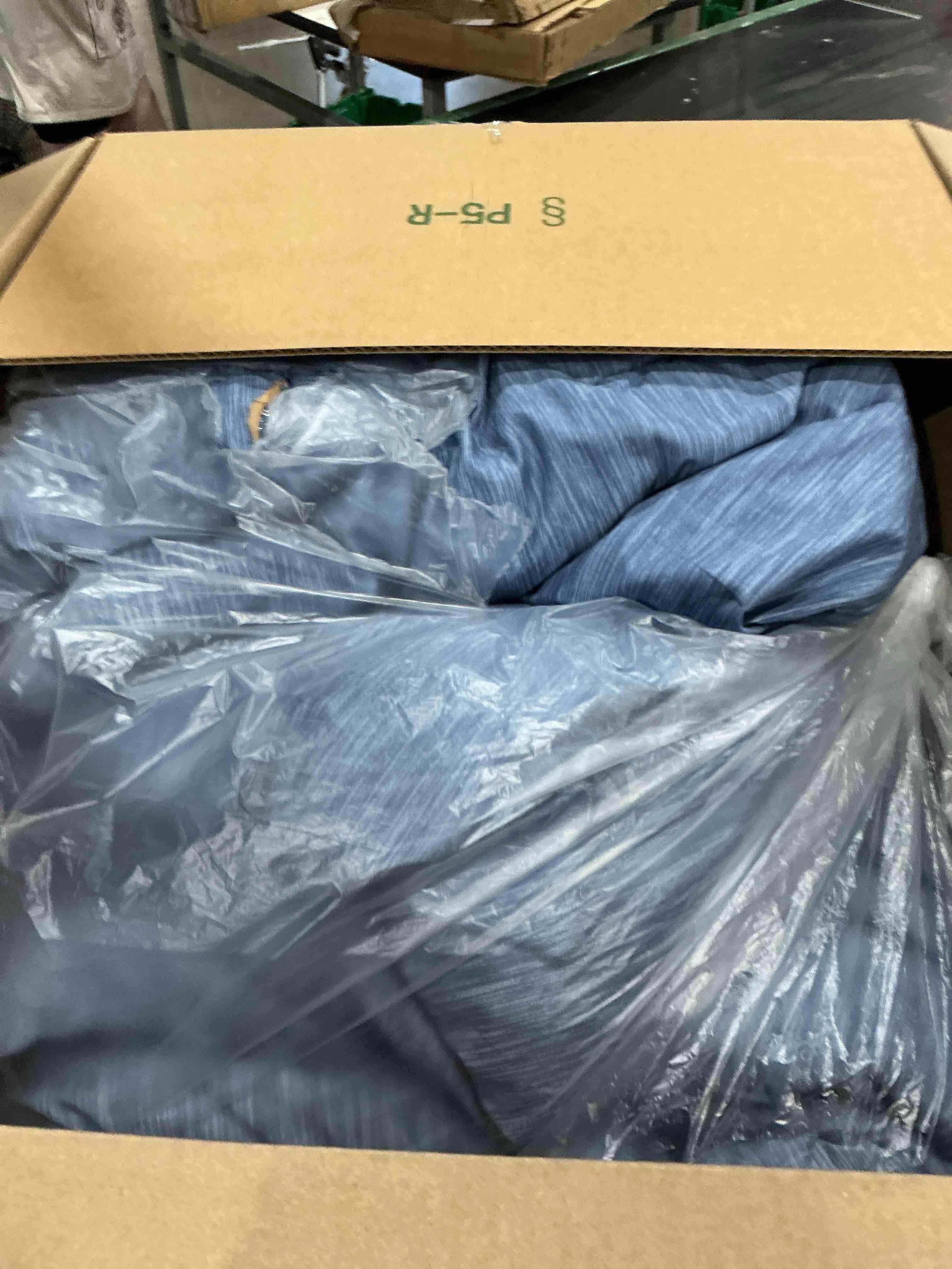 Condition photo showing As Is for bedsure king size comforter set - infinity blue soft bedding for all seasons, cationic dyed bed set, 3 pieces, 1 king size comforter (104\"x90\") and 2 pillow shams (20\"x36\"+2\") king 21 - infinity blue