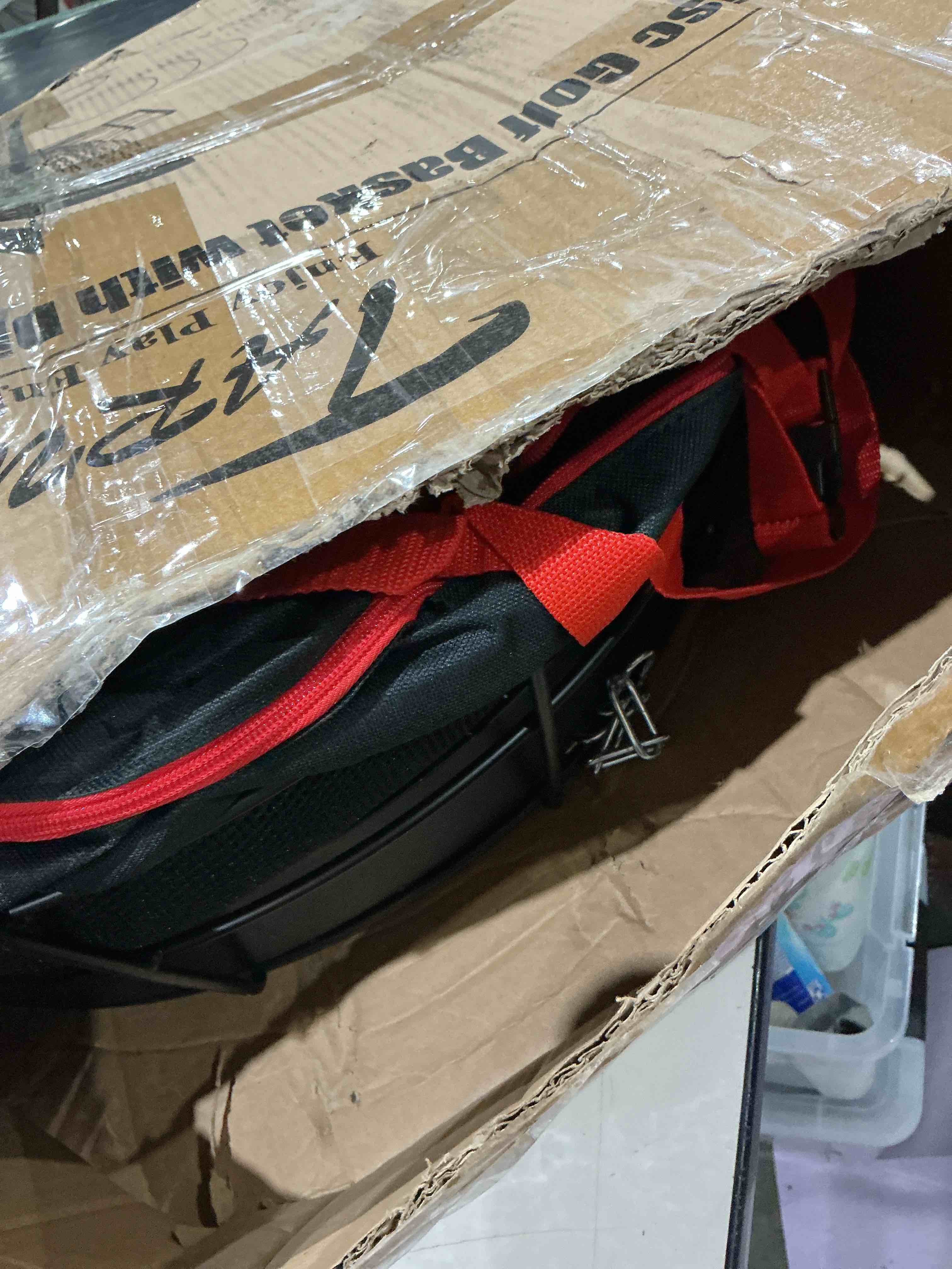Condition photo showing As Is for tarumg disc golf basket - portable disc golf target with heavy duty 24-chains come with transit bag and 3pcs disc golf discs, ground stake -suitable for players of all levels - multi color available plus black
