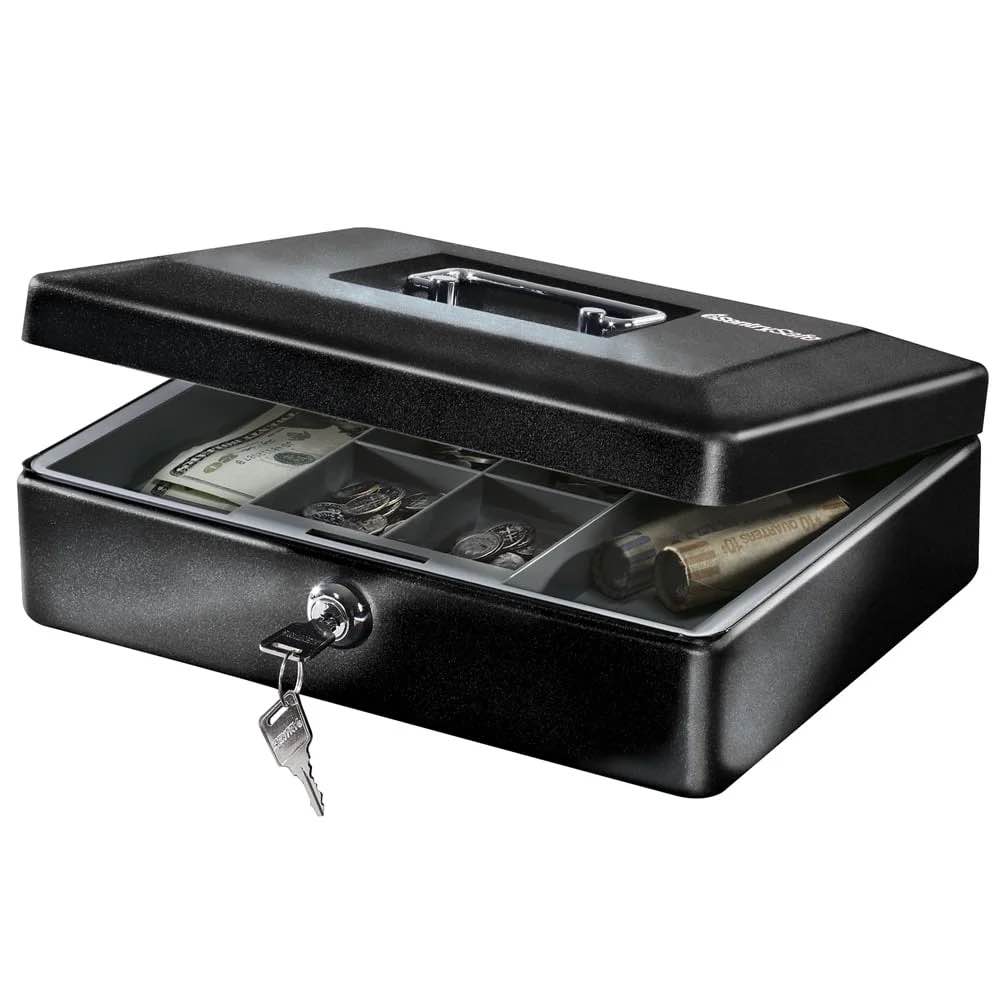 SentrySafe CB-12 Cash Box with Money Tray, 0.21 cu. ft, Black