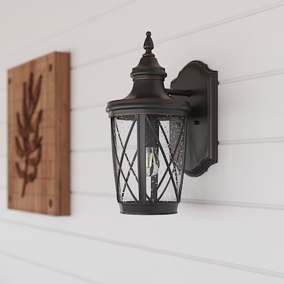  allen + roth castine 1 -light 14.38-in h oil-rubbed bronze hardwired outdoor wall light