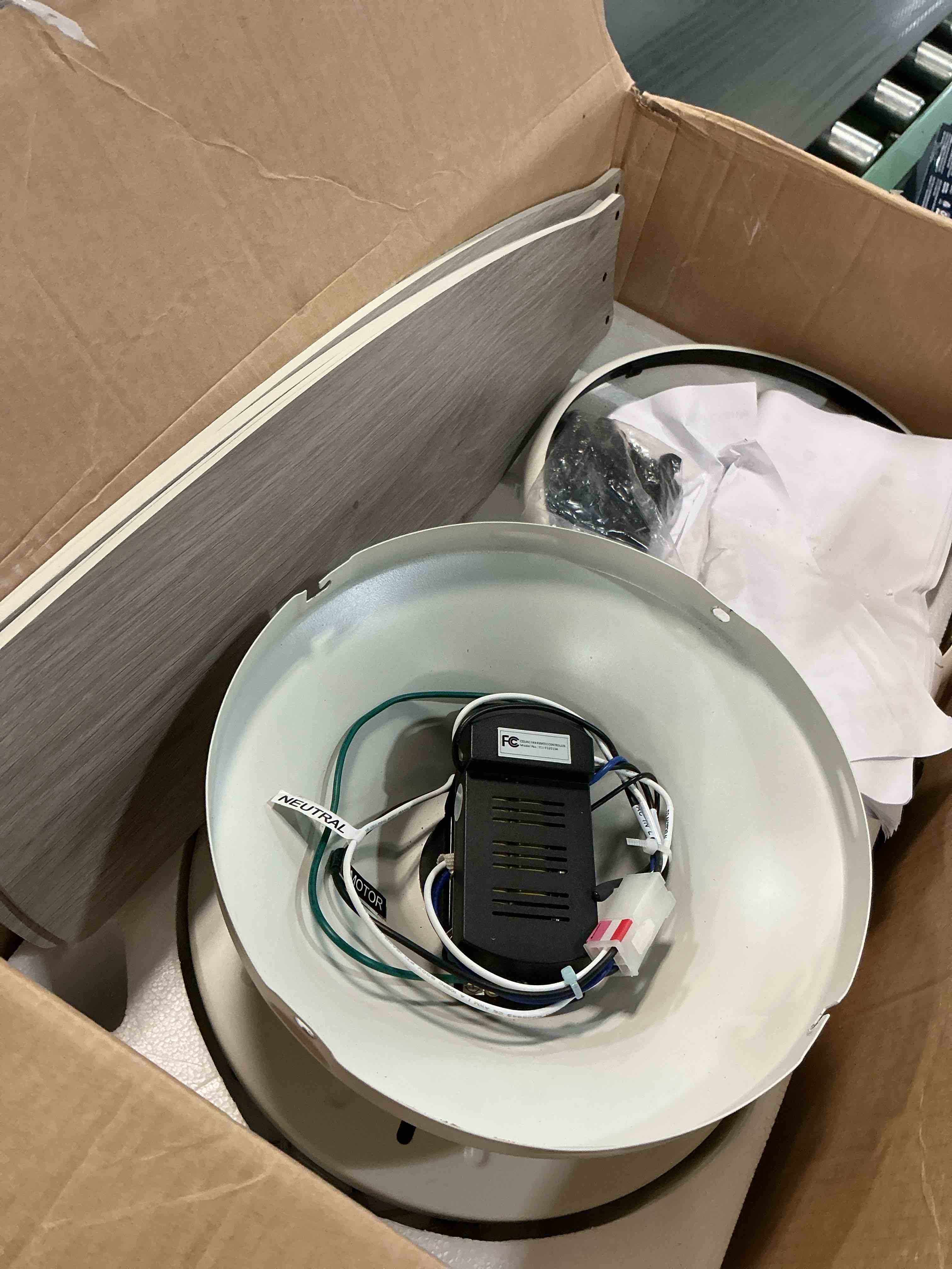 Condition photo showing As Is for lg sourcing harbor breeze mazon white 44 in. led indoor flush mount ceiling fan (3-blade)