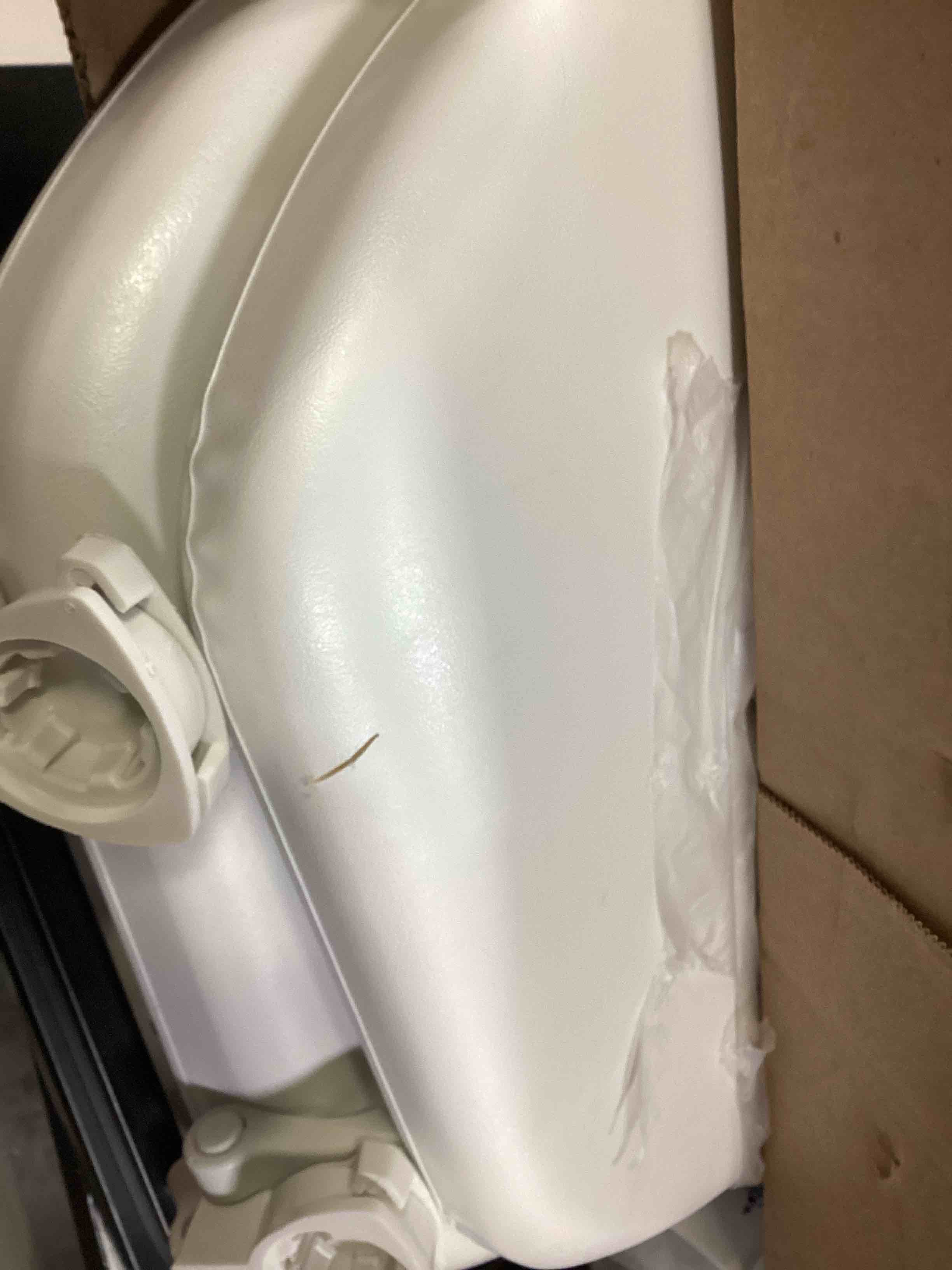 Condition photo showing As Is for mayfair by bemis eden cushioned vinyl white round padded toilet seat