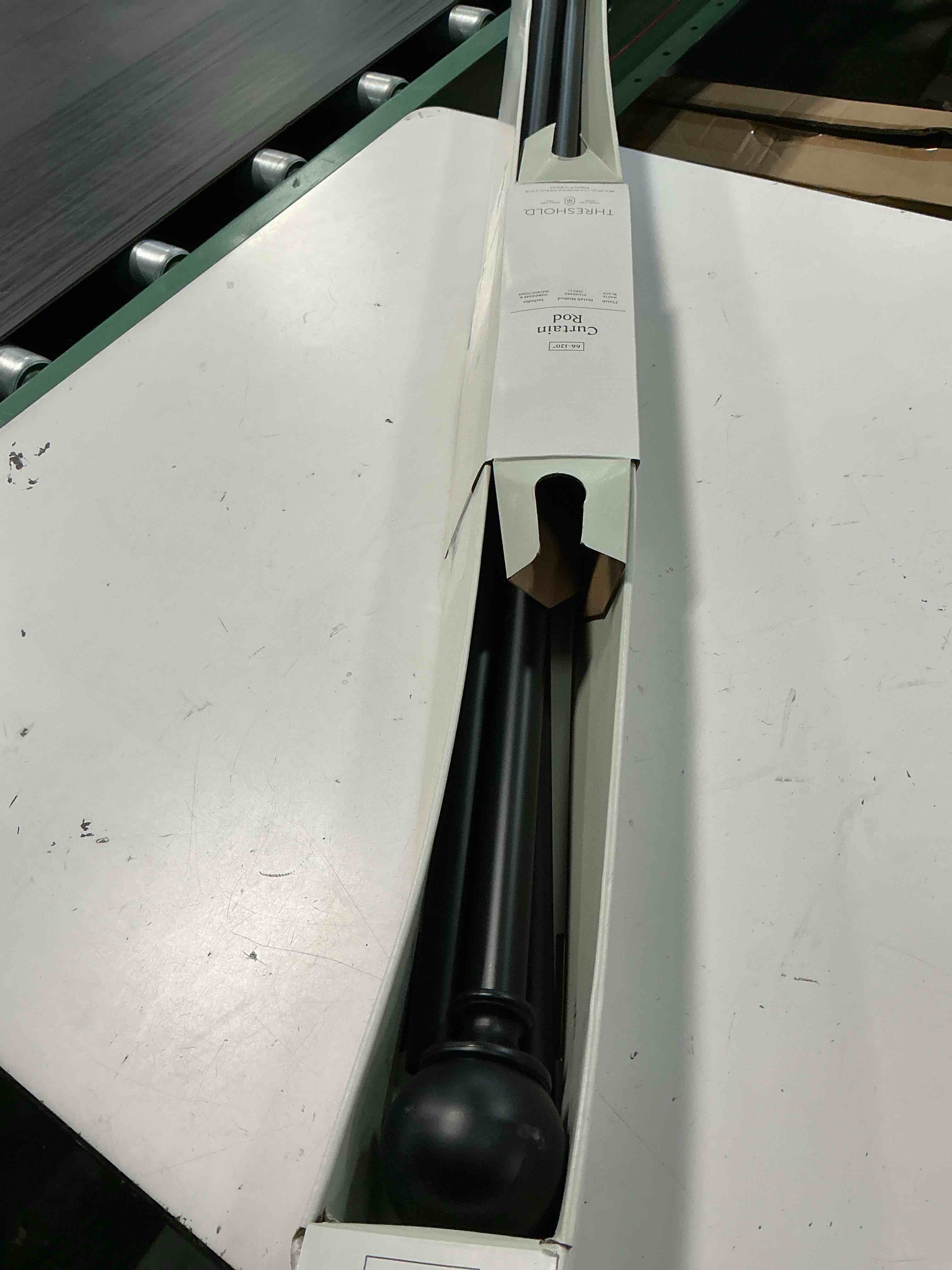 Condition photo showing Good Condition for 66"-120" ball curtain rod matte black - threshold™: adjustable metal, single rod, 30lb capacity, 6 pieces