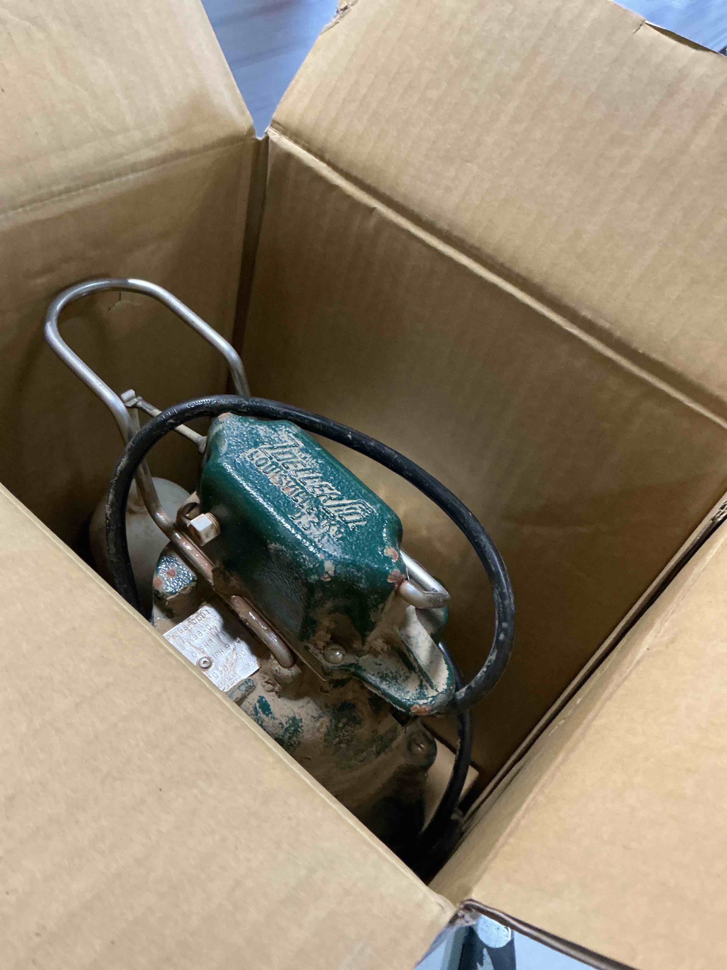 Condition photo showing As Is for flint&walling mfg co inc zoeller 1/2 hp (horsepower) 6000 gph cast iron vertical float switch submersible sewage pump - case of: 1;