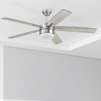  harbor breeze boltz iii easy2hang 52-in brushed nickel with gray blades adjustable white led