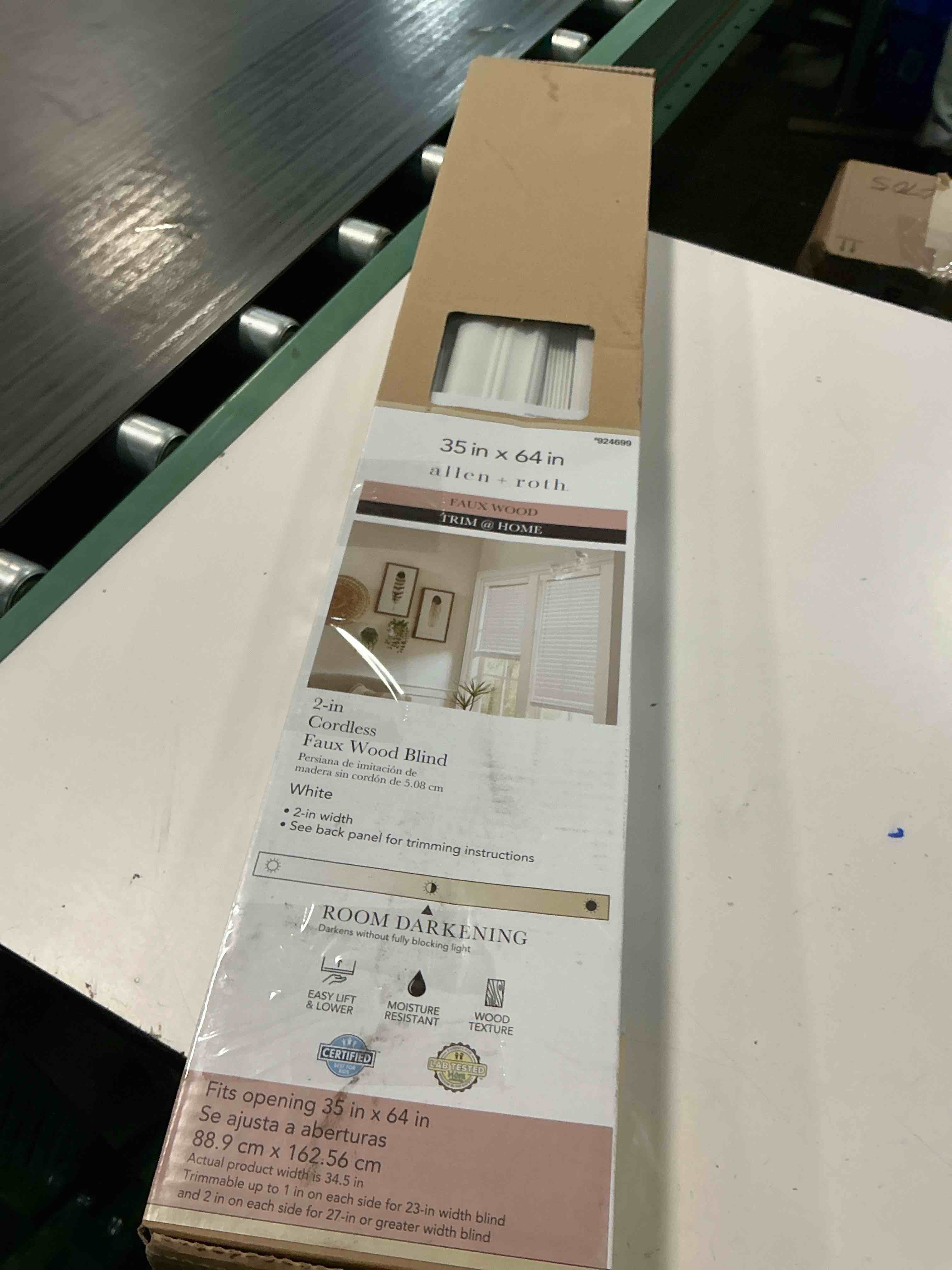 Condition photo showing Good Condition for  allen + roth trim at home 2-in slat width 35-in x 64-in cordless white faux wood room darkening