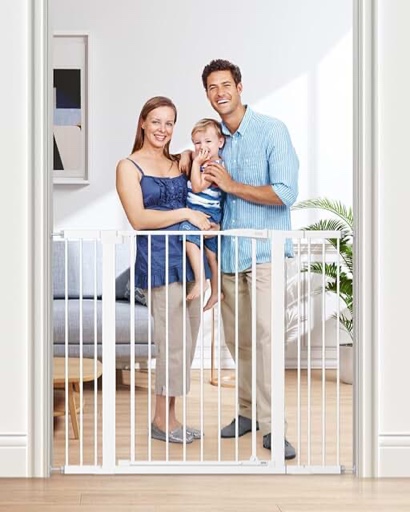 keny 36" extra tall baby gate for doorways, fits openings 29.7" to 46" wide, auto close pressured mounted dog gate for stairs, no drilling easy install pet gate, white